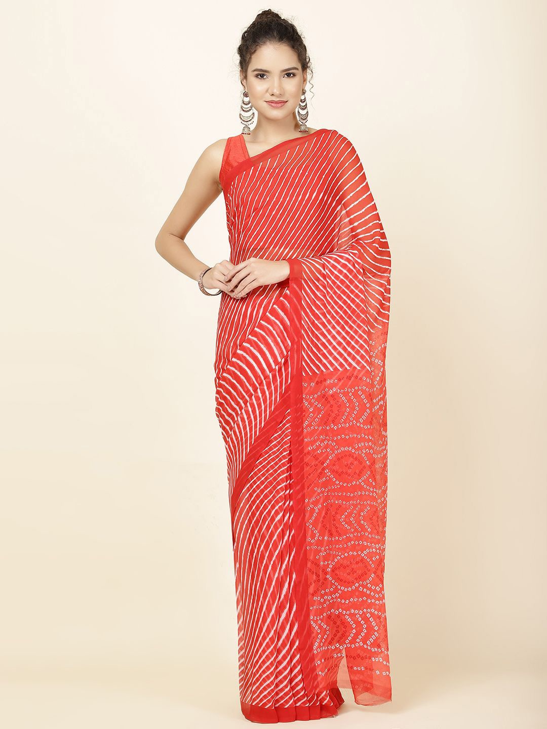 

Meena Bazaar Leheriya Poly Georgette Saree, Red