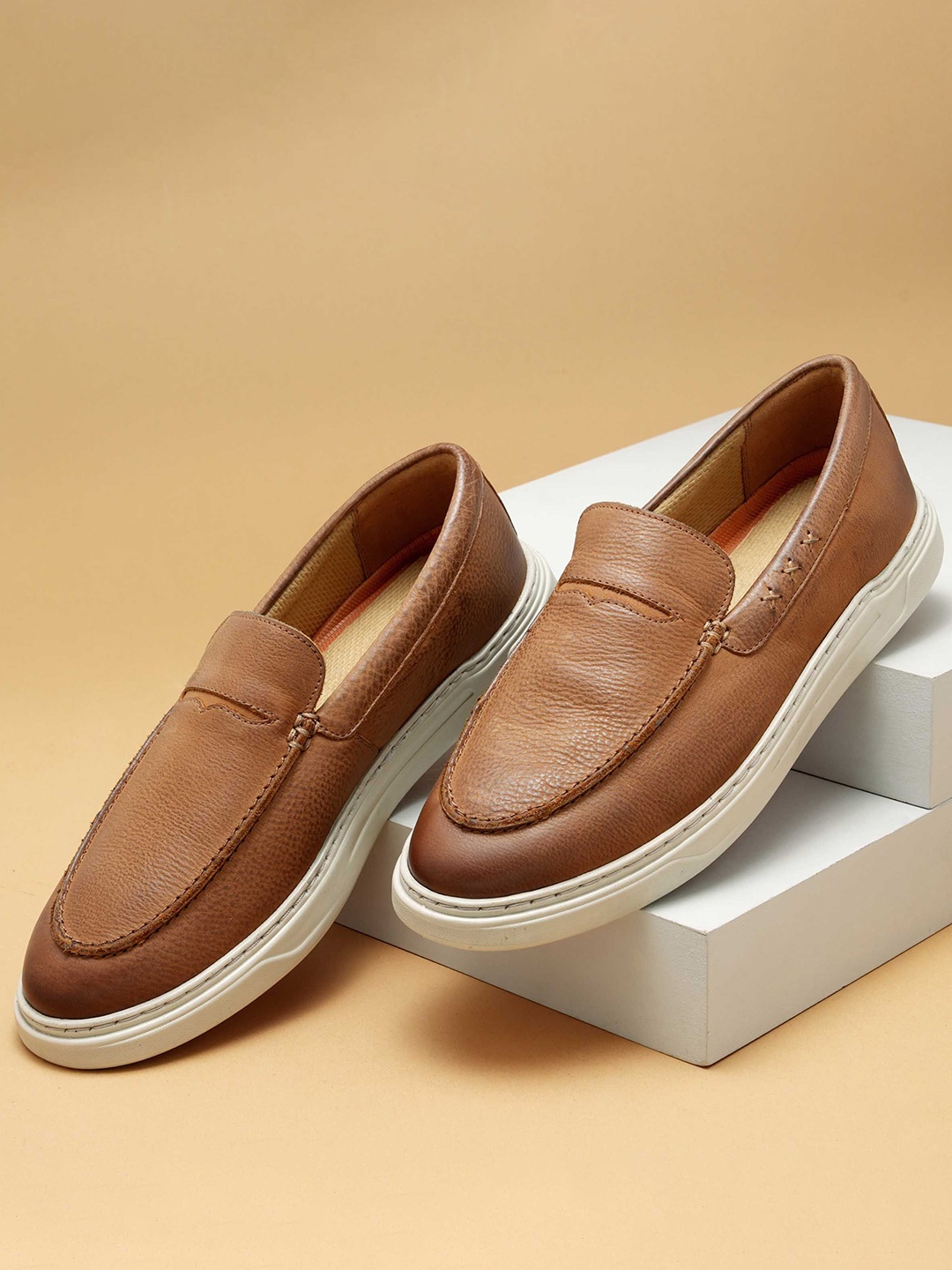 

Ruosh Men Textured Suede Loafers, Tan