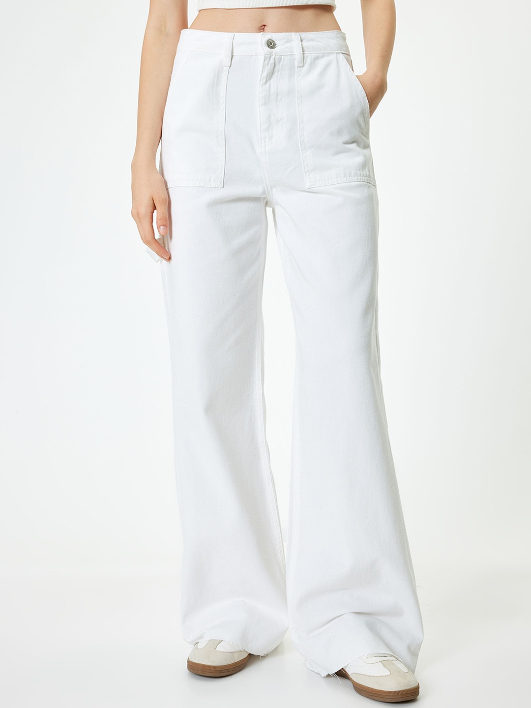 

Koton Women Cotton Mid-Rise Regular Fit Bootcut Trousers, White