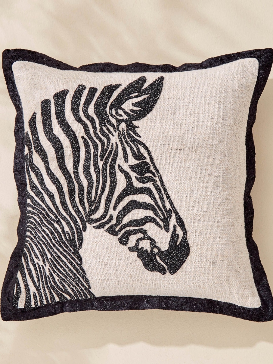 

Home Centre Plushify Beige & Black Embroidered Square Cushion Cover