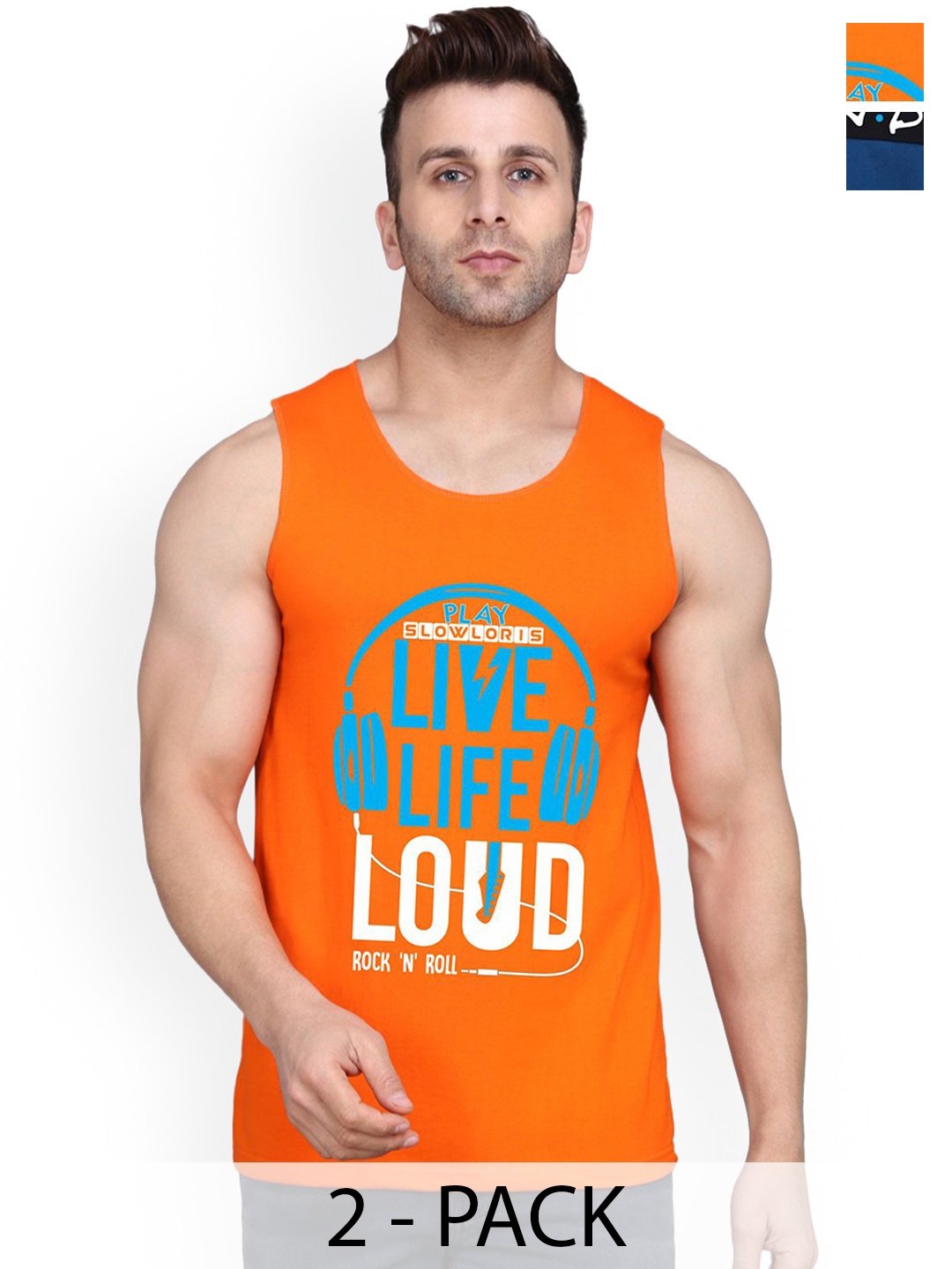 

SLOWLORIS Pack Of 2 Printed Gym Vests, Orange