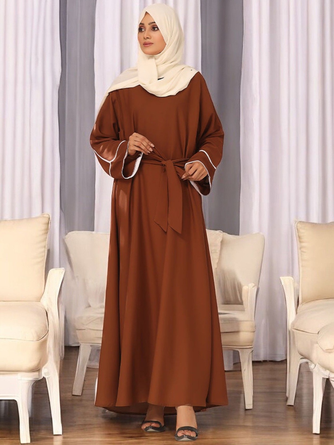 

MUSHKIYA A-Line Abaya Burqa With Hijab, Rust