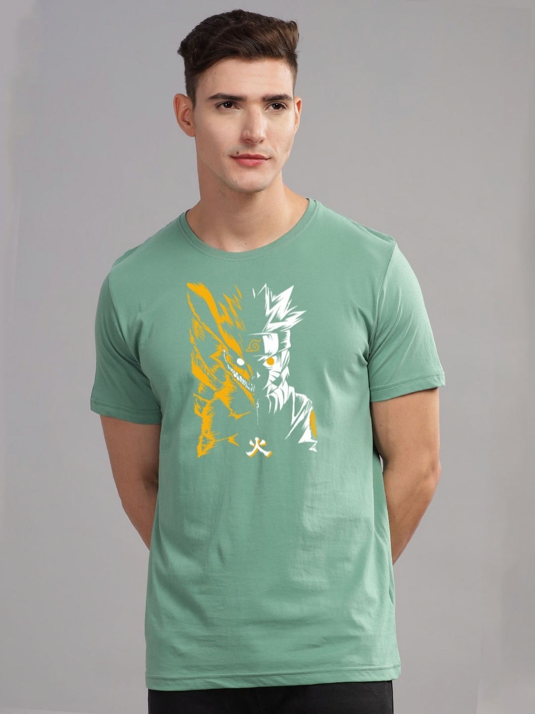 

ADRO Men Typography Printed Raw Edge T-shirt, Sea green