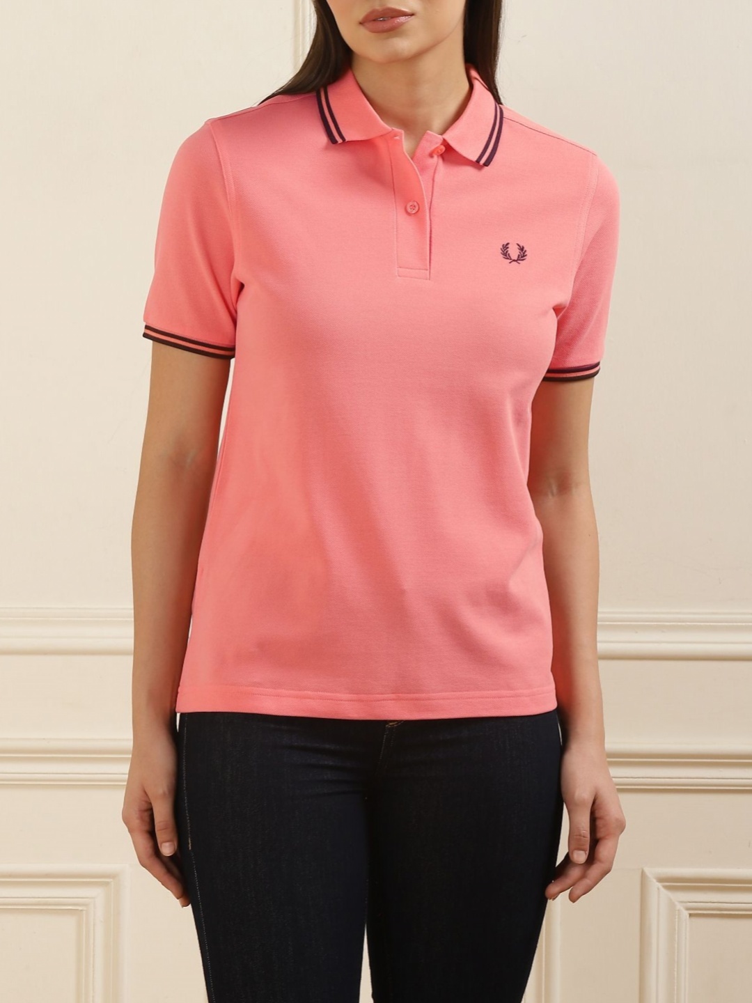 

Fred Perry Women Polo Collar Applique T-shirt, Coral