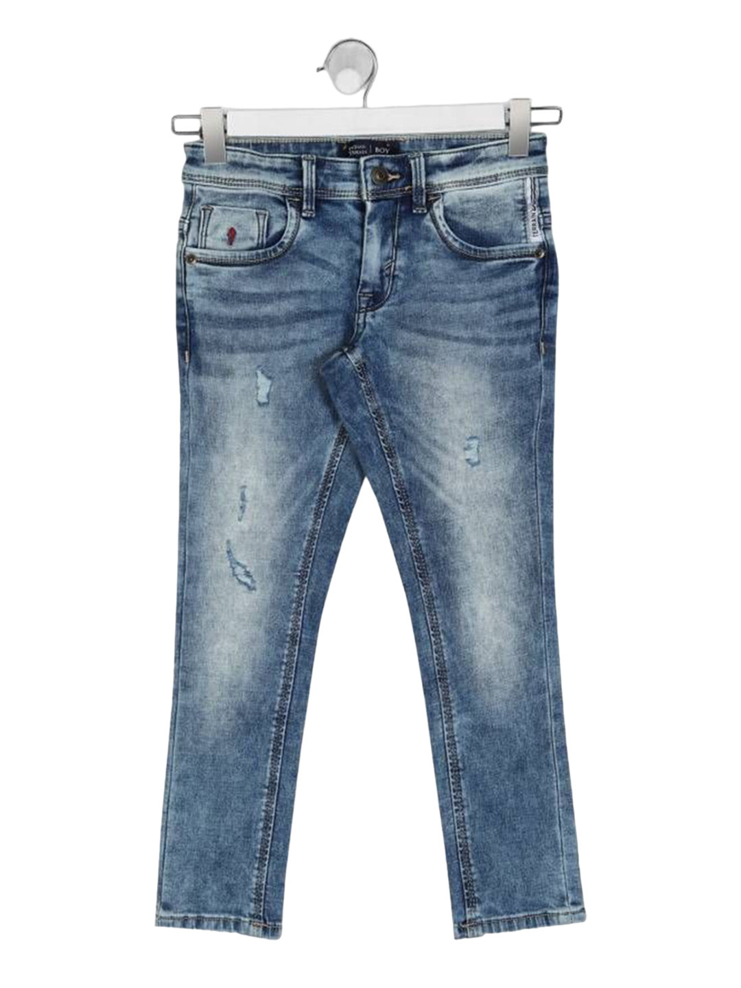 

Indian Terrain Boys Classic Mid-Rise Low Distressed Light Fade Jeans, Blue