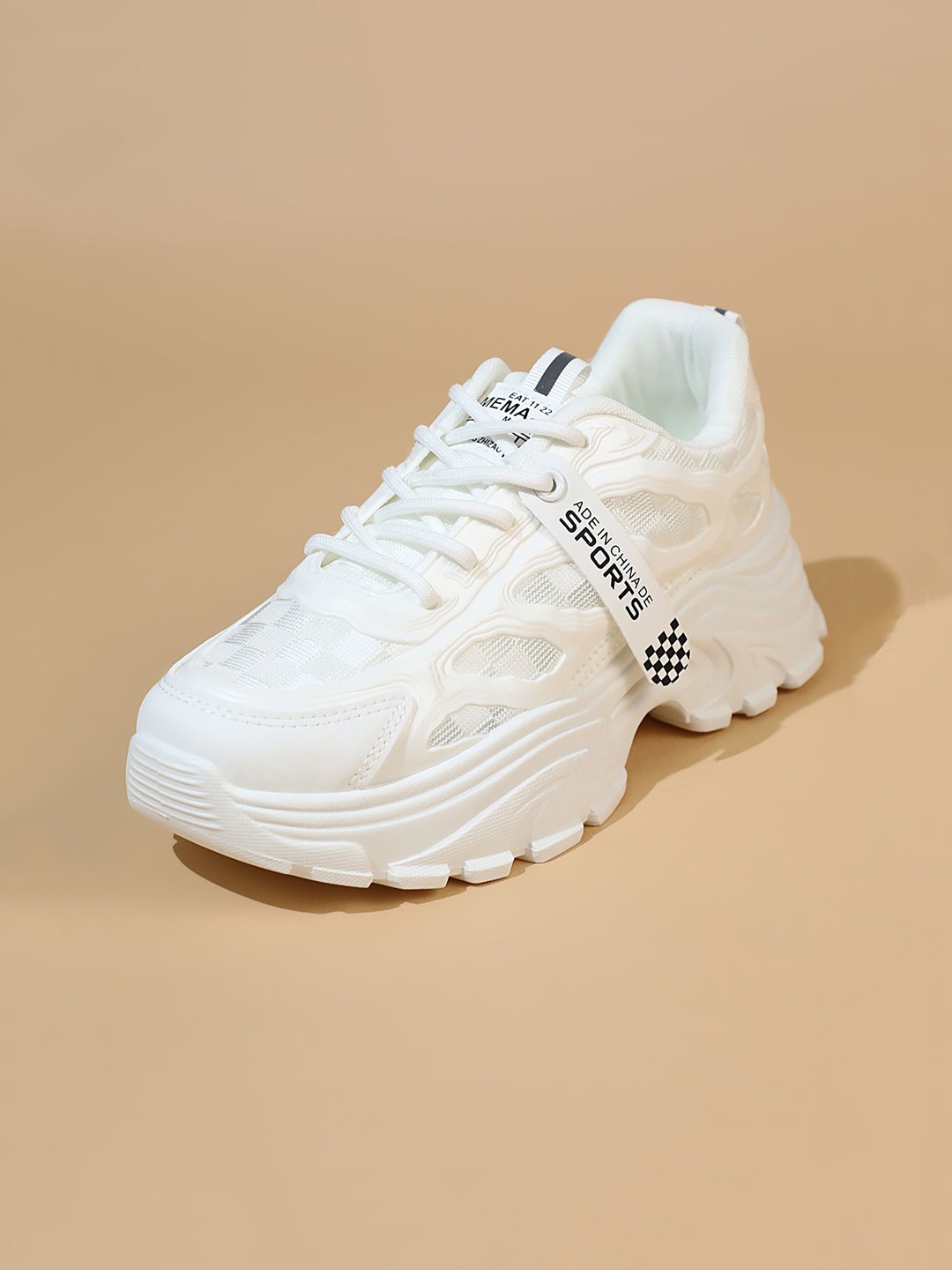 

LULU & SKY Women Woven Design PU Lace-Ups Sneakers, White