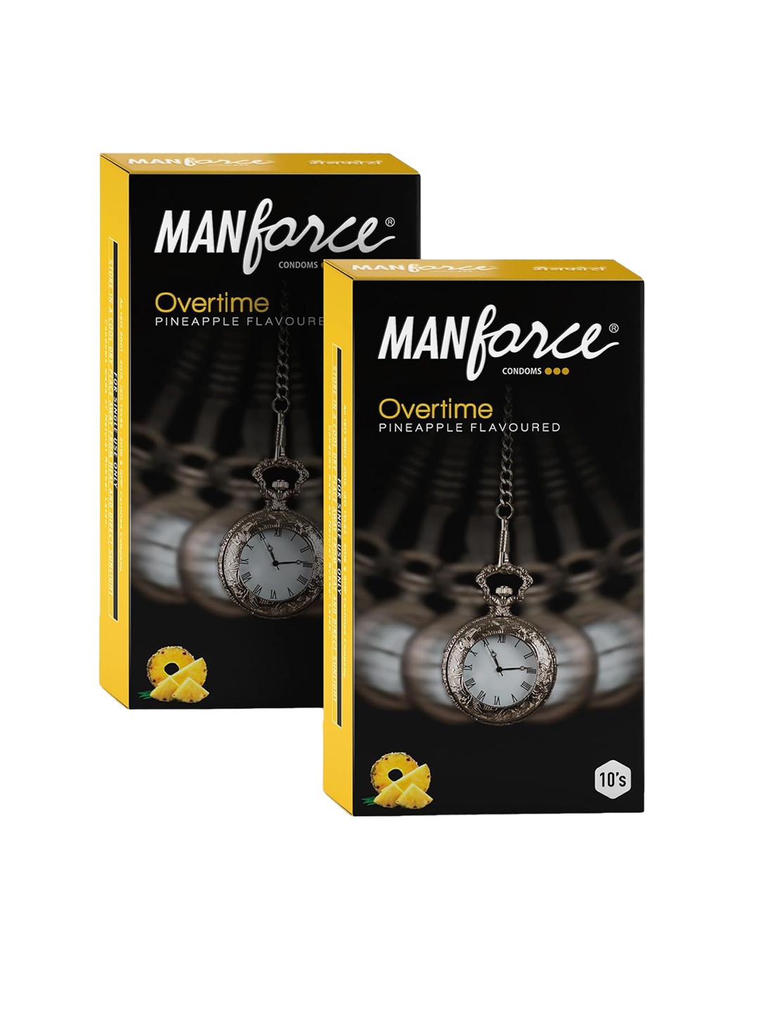 

Manforce Men Set Of 2 Overtime Pineapple Condoms - 10 Pcs Each, Black