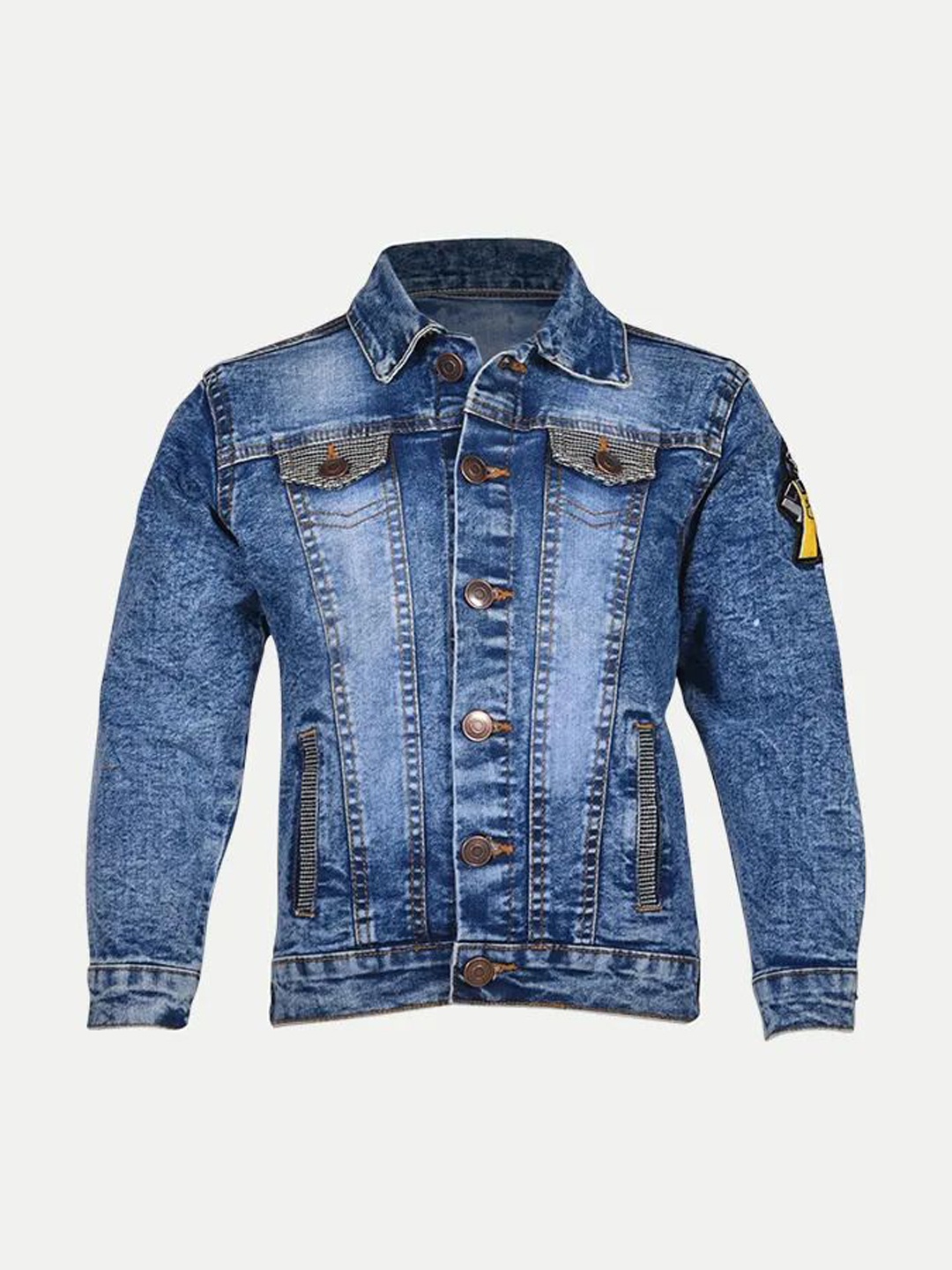 

BAESD Boys Cotton Denim Jacket with Patchwork, Blue