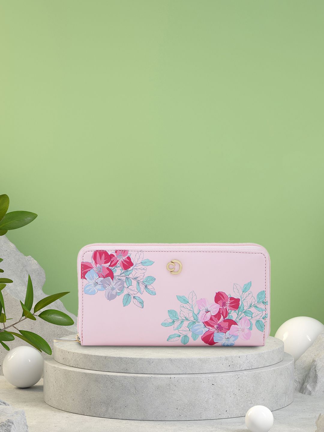 

Caprese Women Floral Printed Zip Around Wallet, Pink