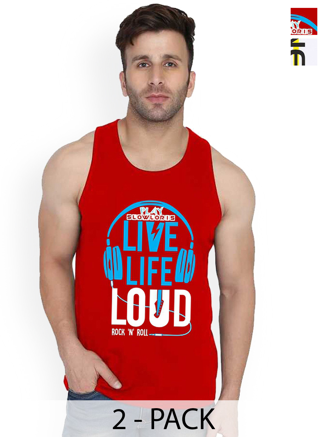 

SLOWLORIS Pack Of 2 Printed Gym Vests, Red