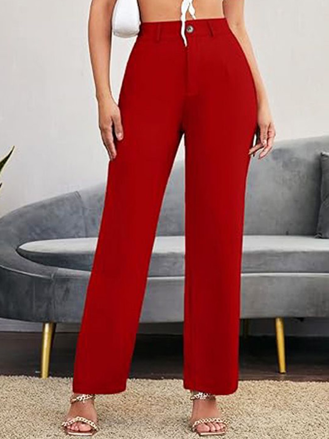 

BAESD Women Relaxed Straight Leg Straight Fit High-Rise Parallel Trousers, Maroon