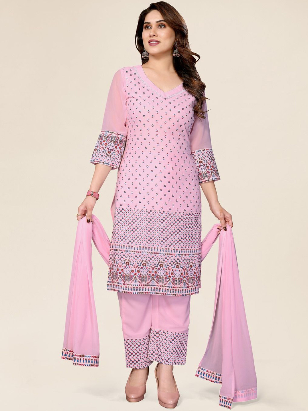 

PYARI - A style for every story Women Ethnic Motifs Printed Regular Kurta with Trousers & With Dupatta, Pink
