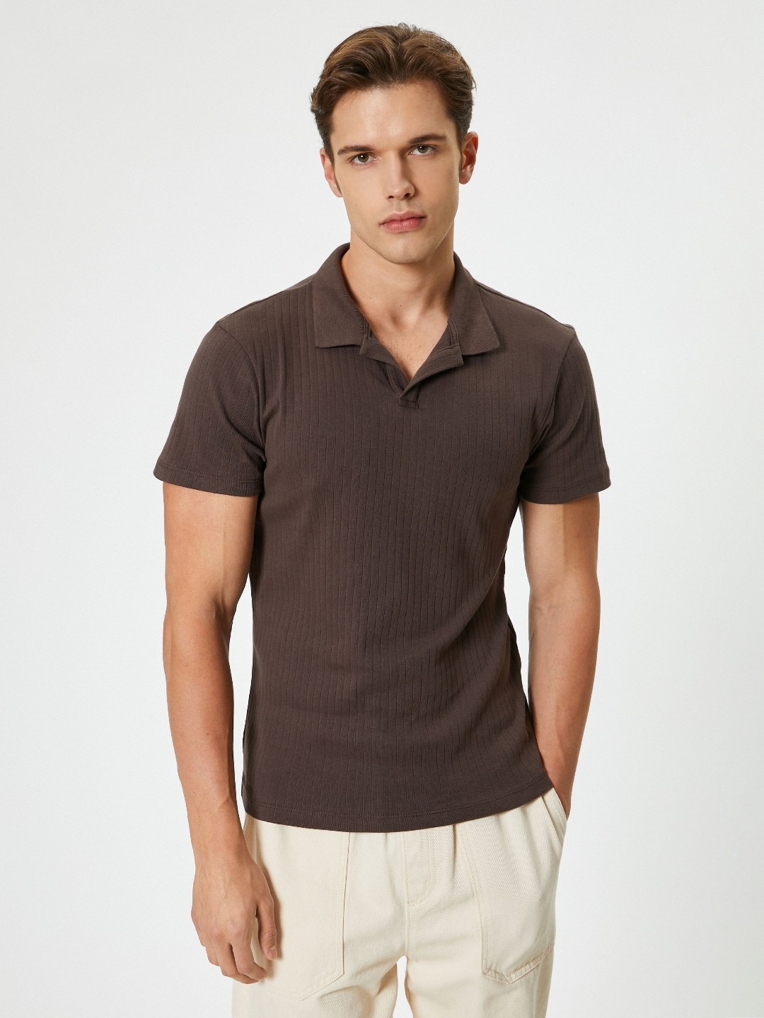 

Koton Men Polo Collar Pockets Slim Fit T-shirt, Brown