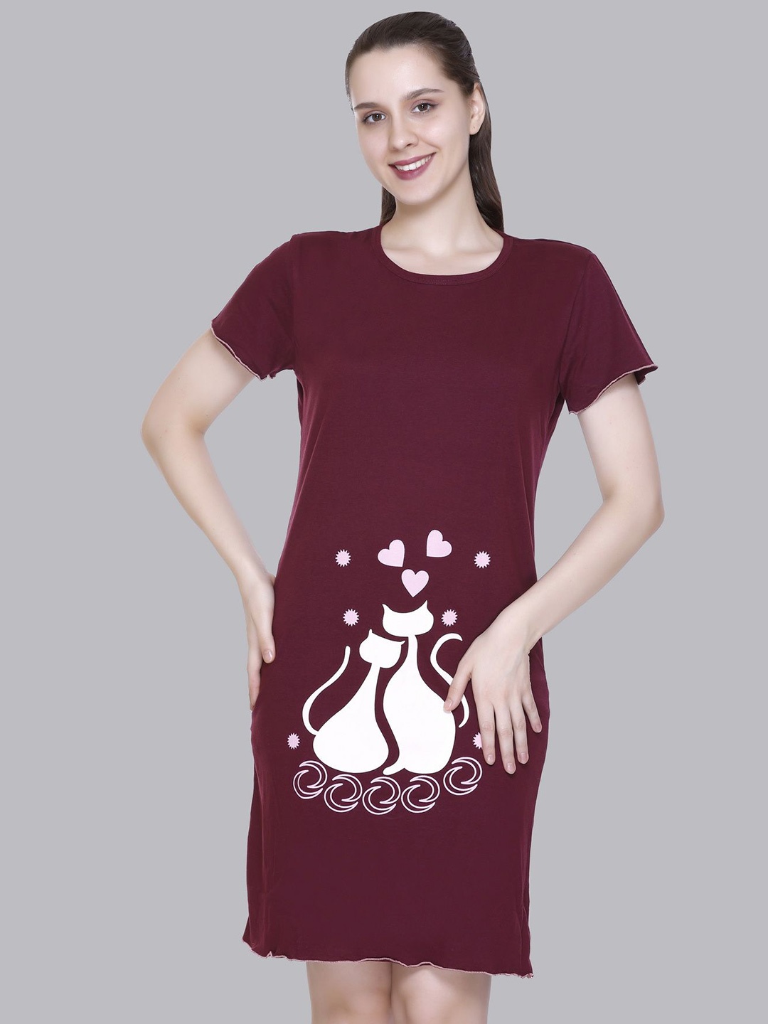 

BAESD Graphic Printed A-Line Dress, Burgundy