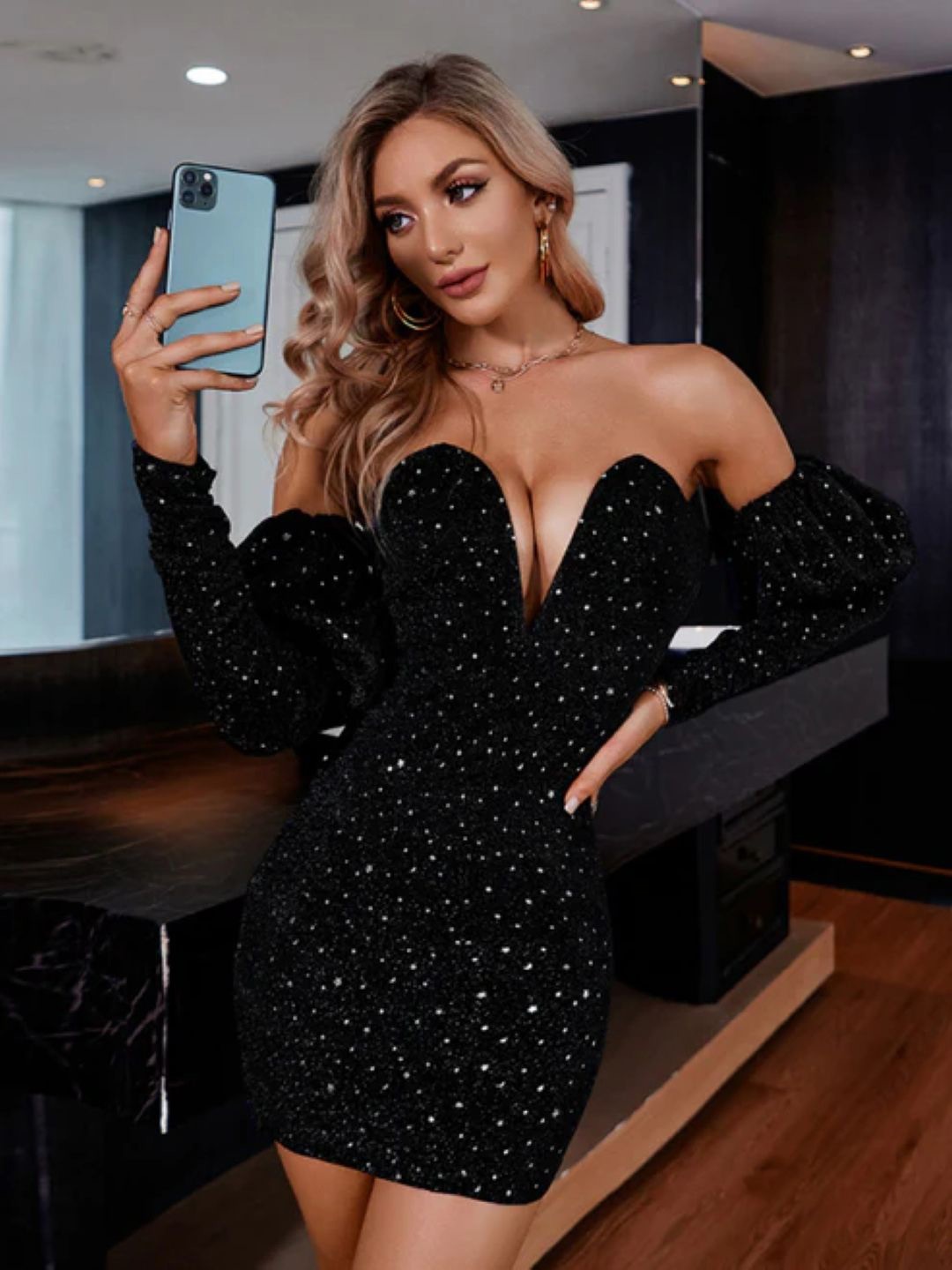 

StyleCast Embellished Off-Shoulder Bodycon Mini Dress, Black