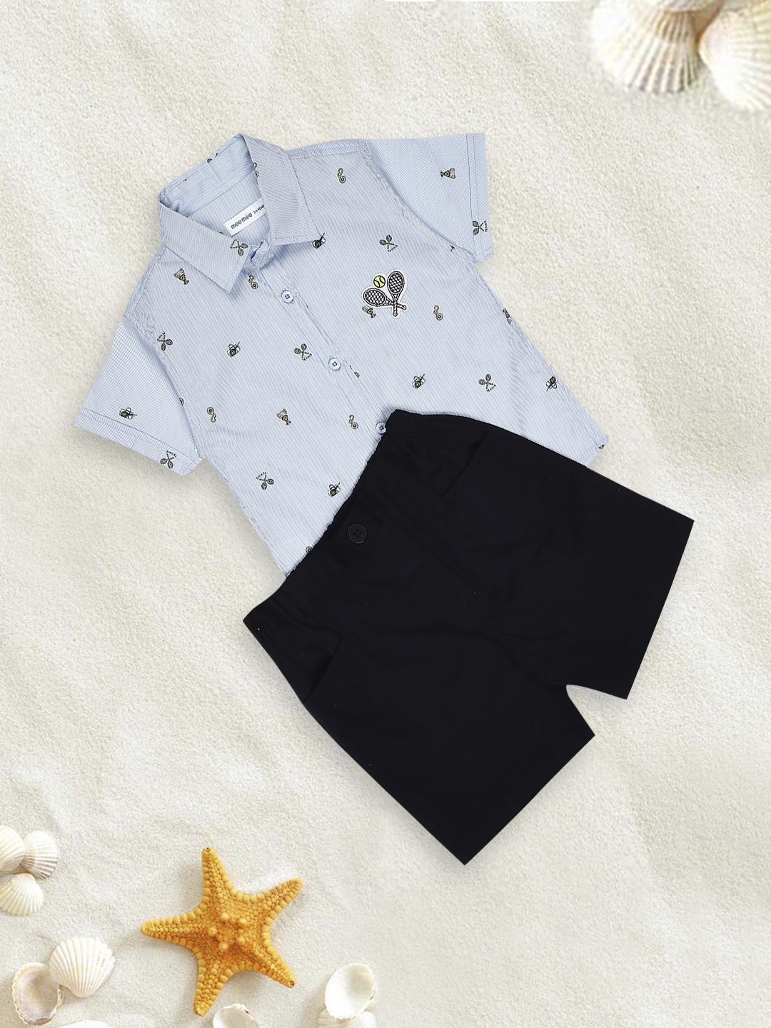 

MeeMee Boys Conversational Printed Shirt with Shorts, Blue