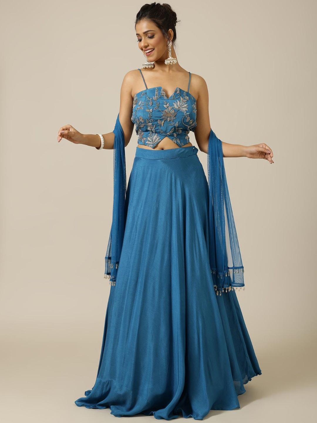 

Shreeka Embroidered Sequinned Ready To Wear Lehenga & Blouse With Dupatta, Blue