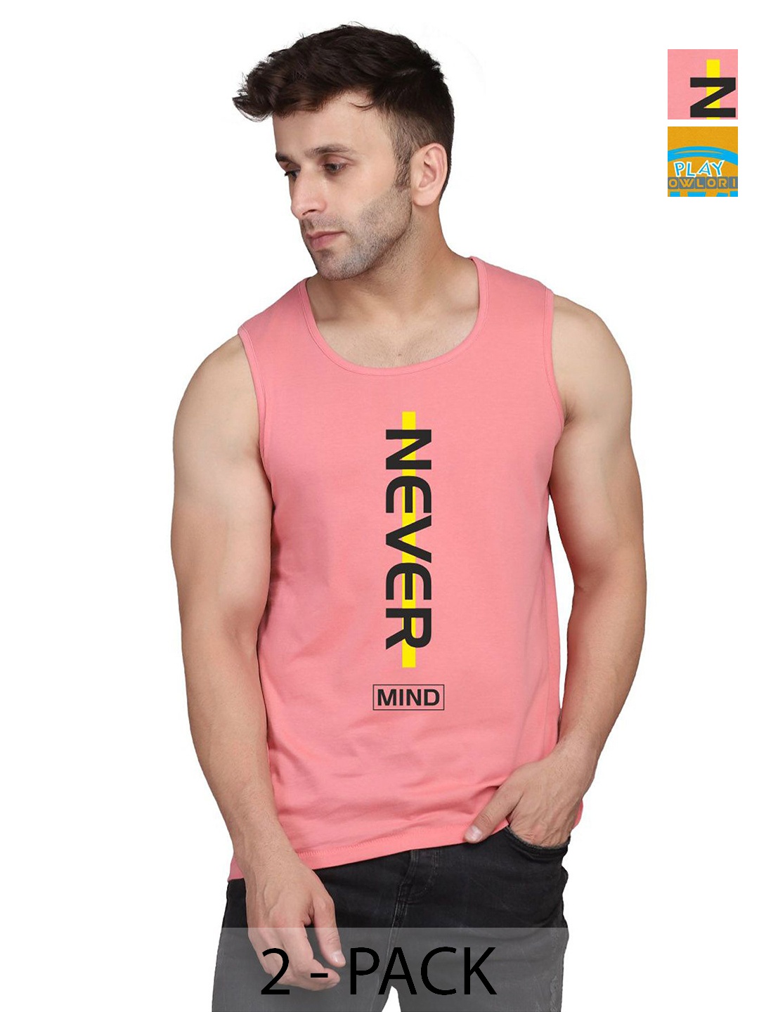 

SLOWLORIS Men Pack Of 2 Typography Printed Round Neck Cotton Slim Fit T-shirts, Mustard