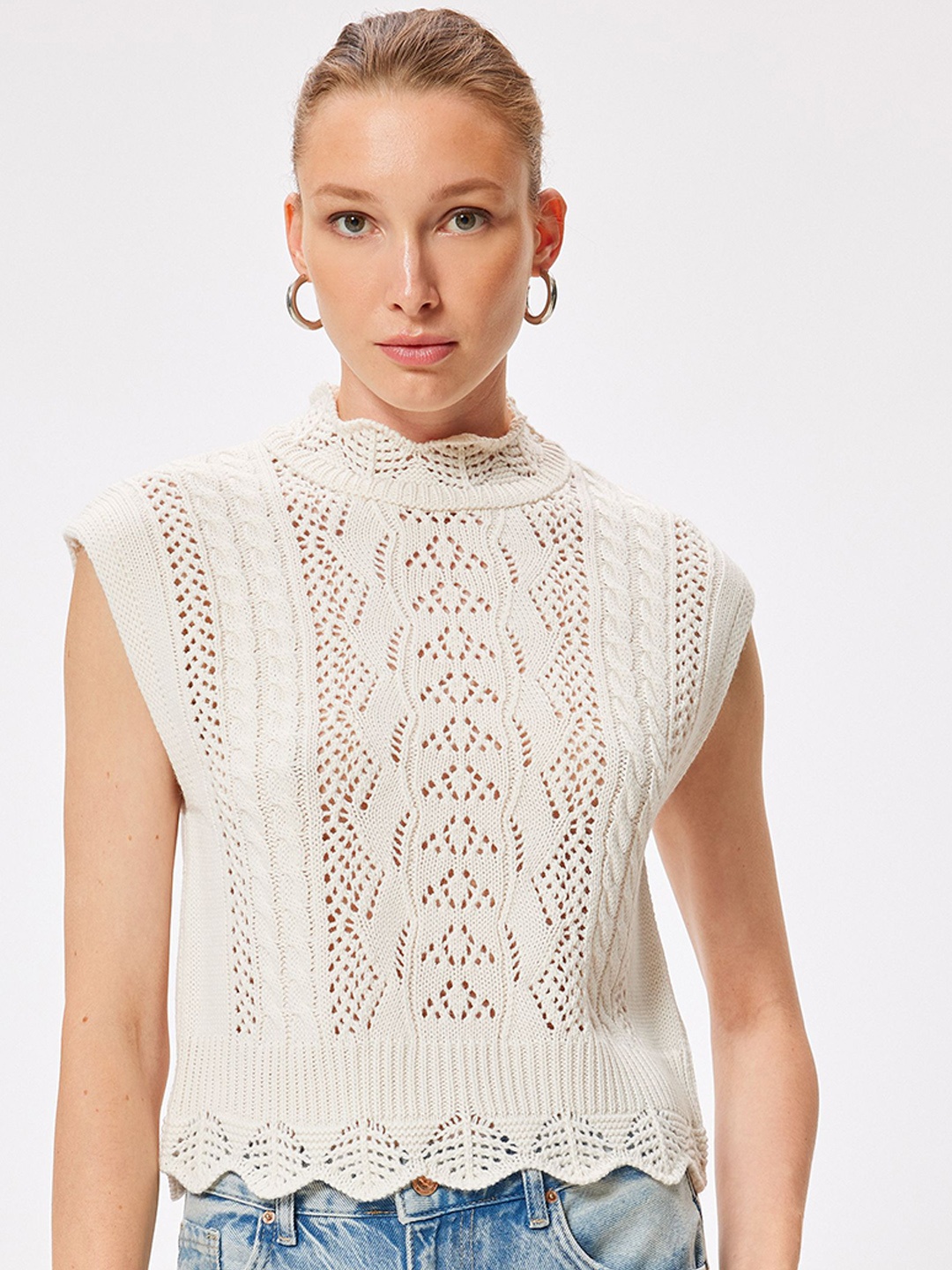 

Koton Self Design Round Neck Pullover Sweater, Beige