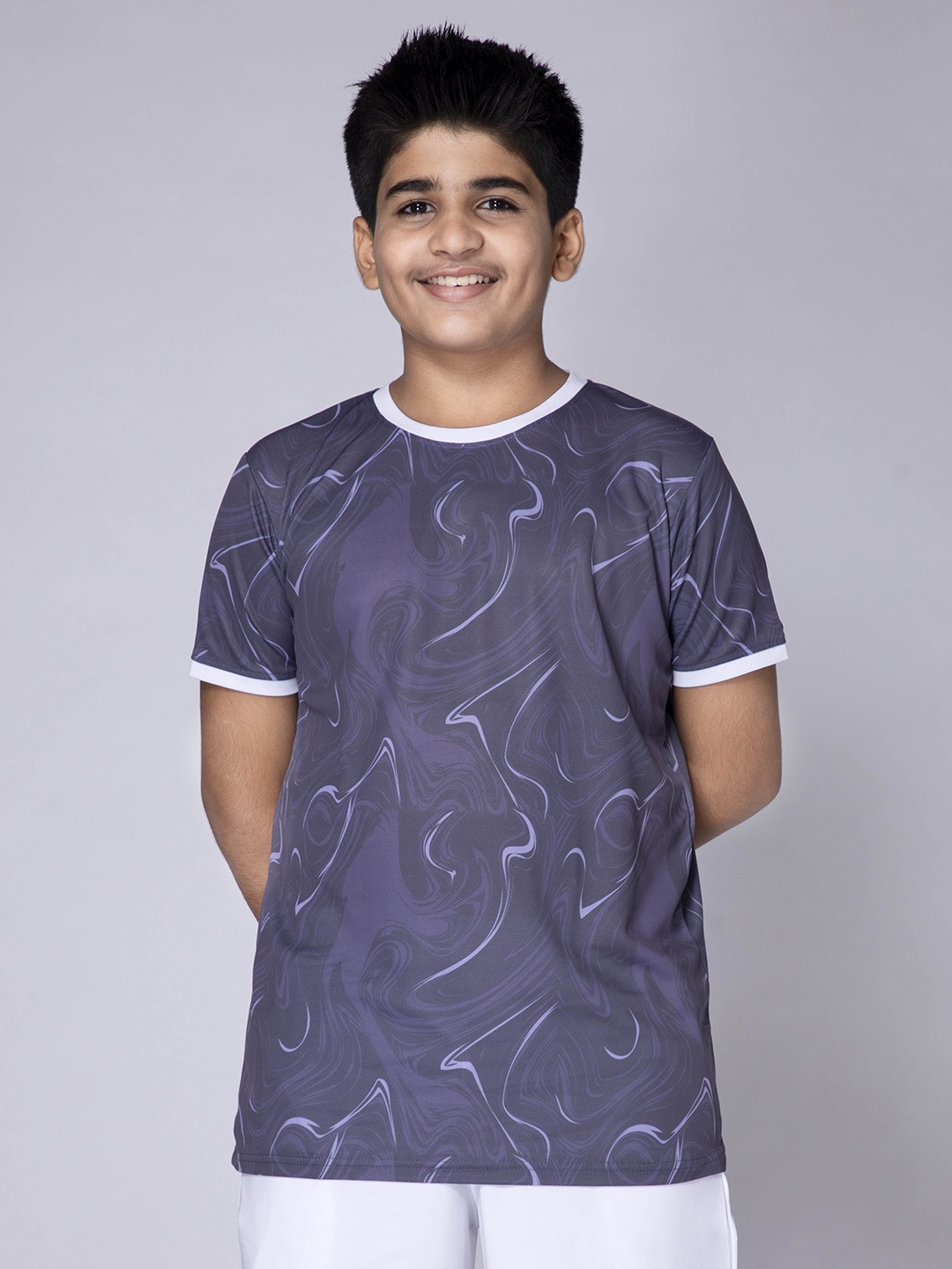 

UMILDO Boys Abstract Printed Round Neck Polyester Tshirt, Purple