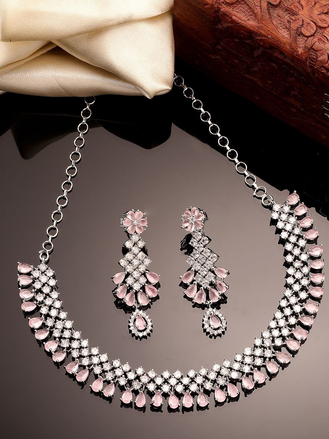 

ADIVA Silver-Plated American Diamond Studded Jewellery Set