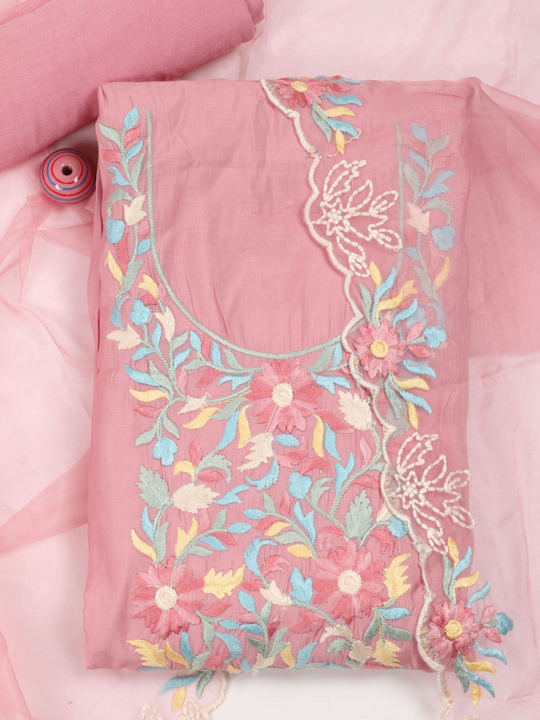 

Meena Bazaar Embroidered Art Silk Unstitched Dress Material, Pink