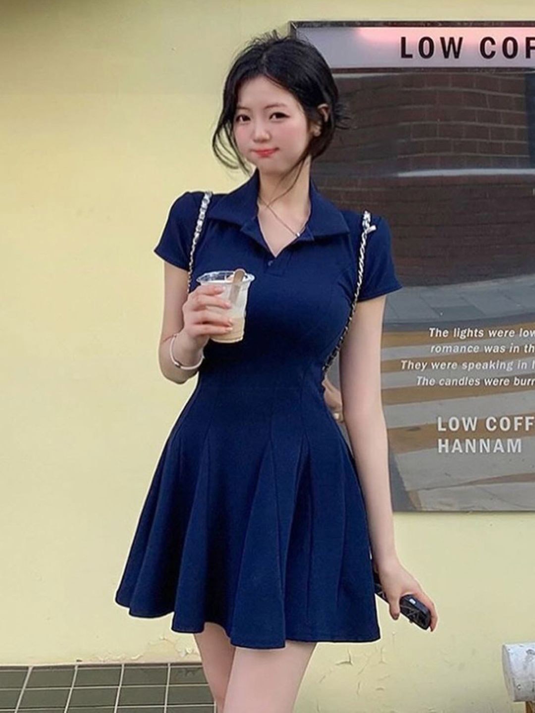 

StyleCast Shirt Collar Short Sleeves Fit & Flare Dress, Navy blue