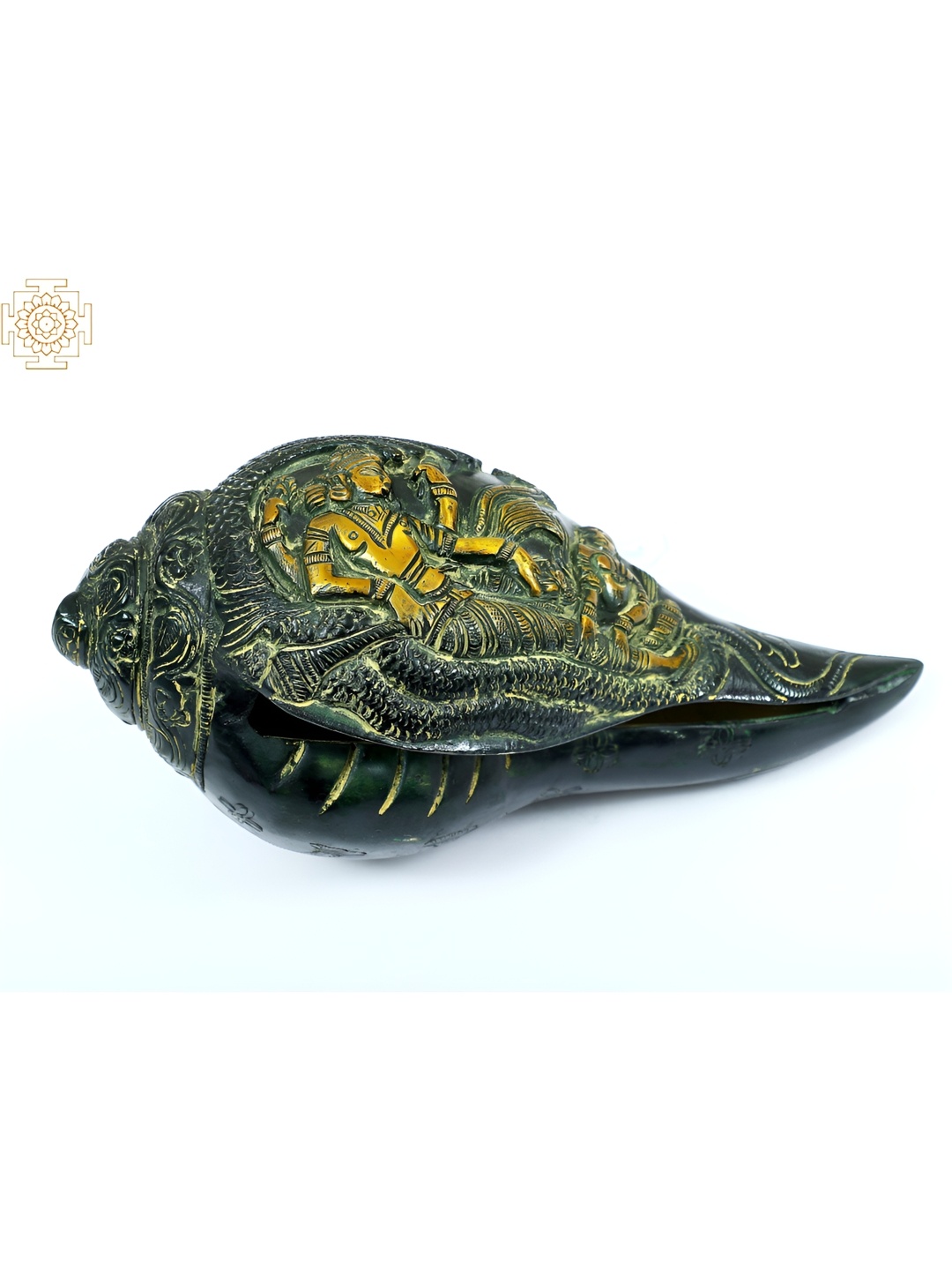 

Exotic India 8" Brass Lord Vishnu with Goddess Lakshmi Conch, Gold