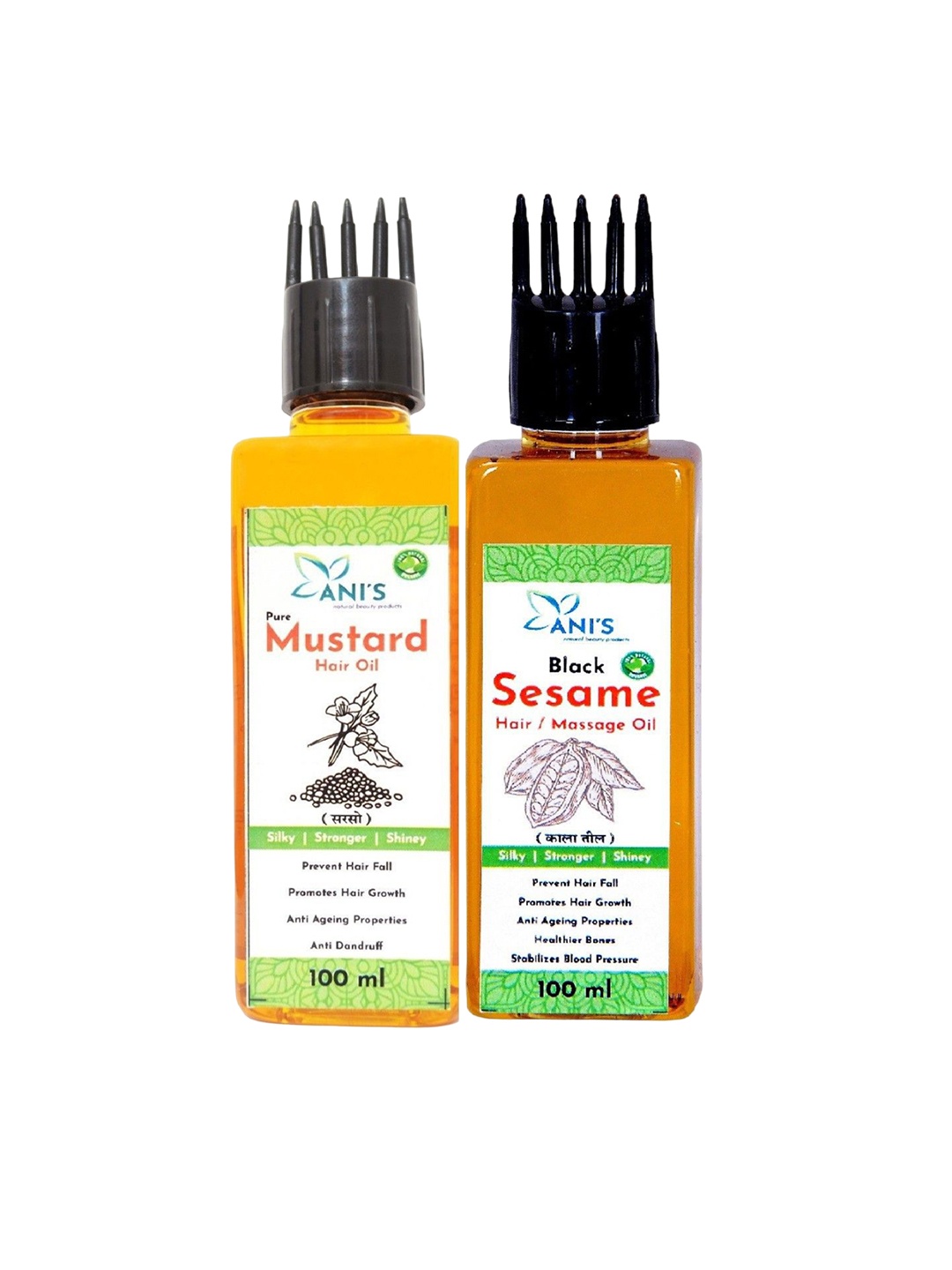 

ANI'S Set Of 2 Pure Mustard & Black Sesame Hair Oils -100ml Each, Transparent