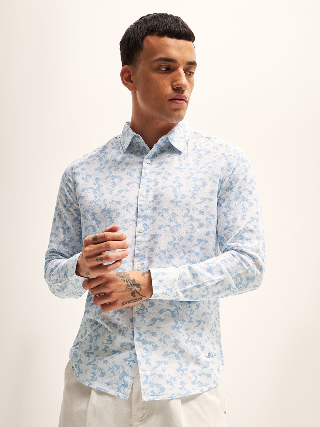 

THE BEAR HOUSE Slim Fit Printed Casual Shirt, Blue