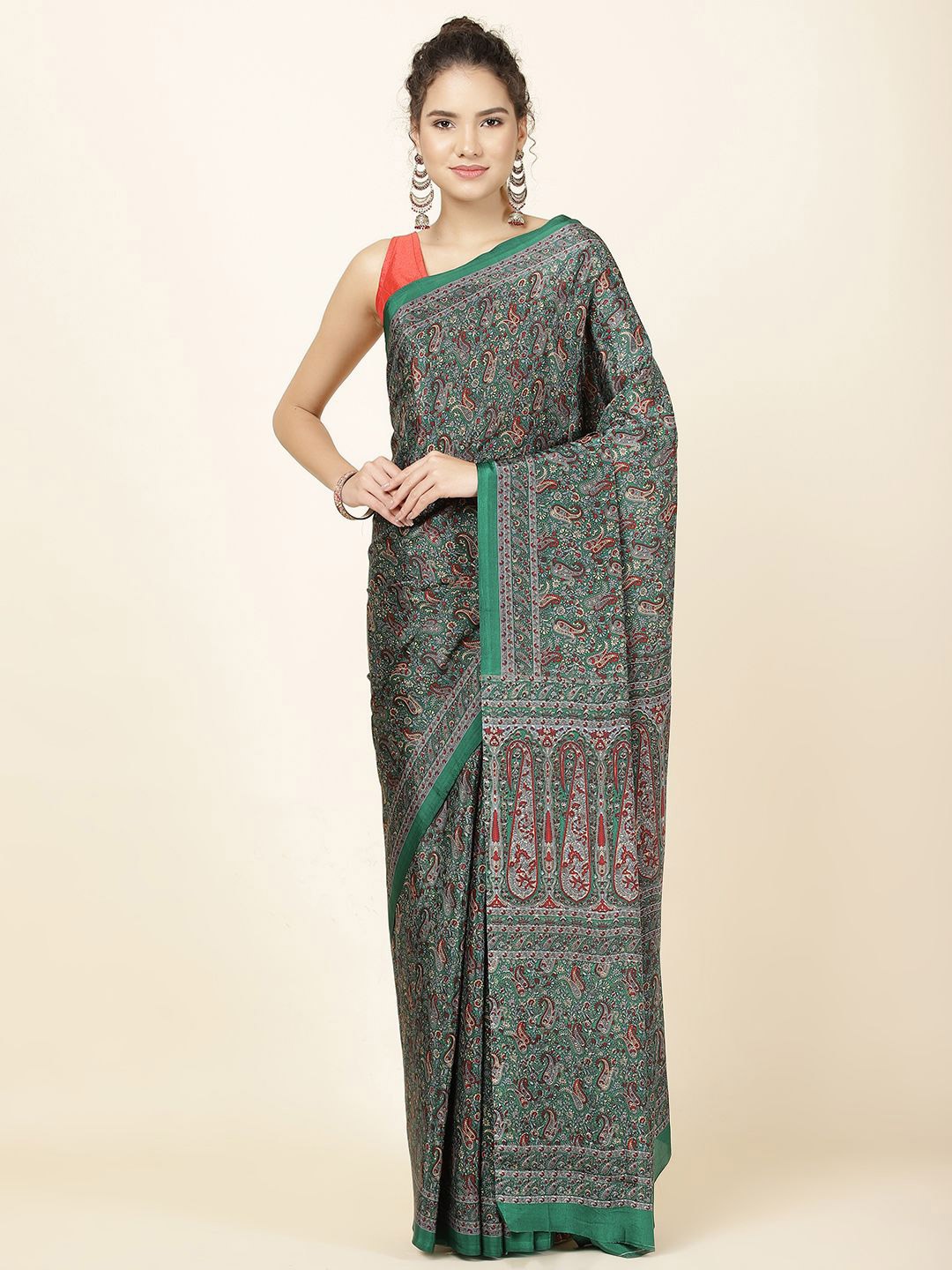 

Meena Bazaar Paisley Printed Saree, Green