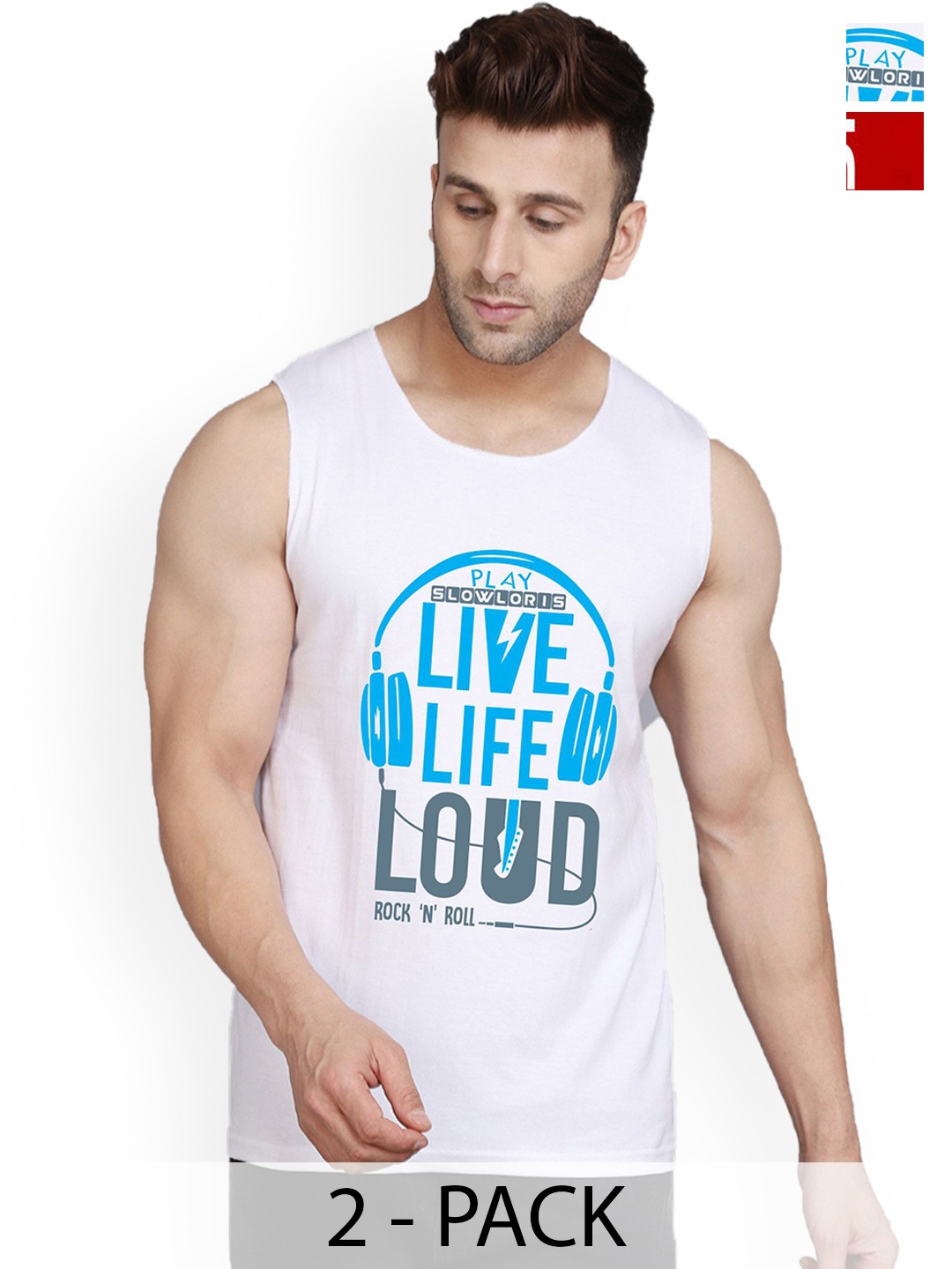

SLOWLORIS Pack Of 2 Printed Gym Vests, White