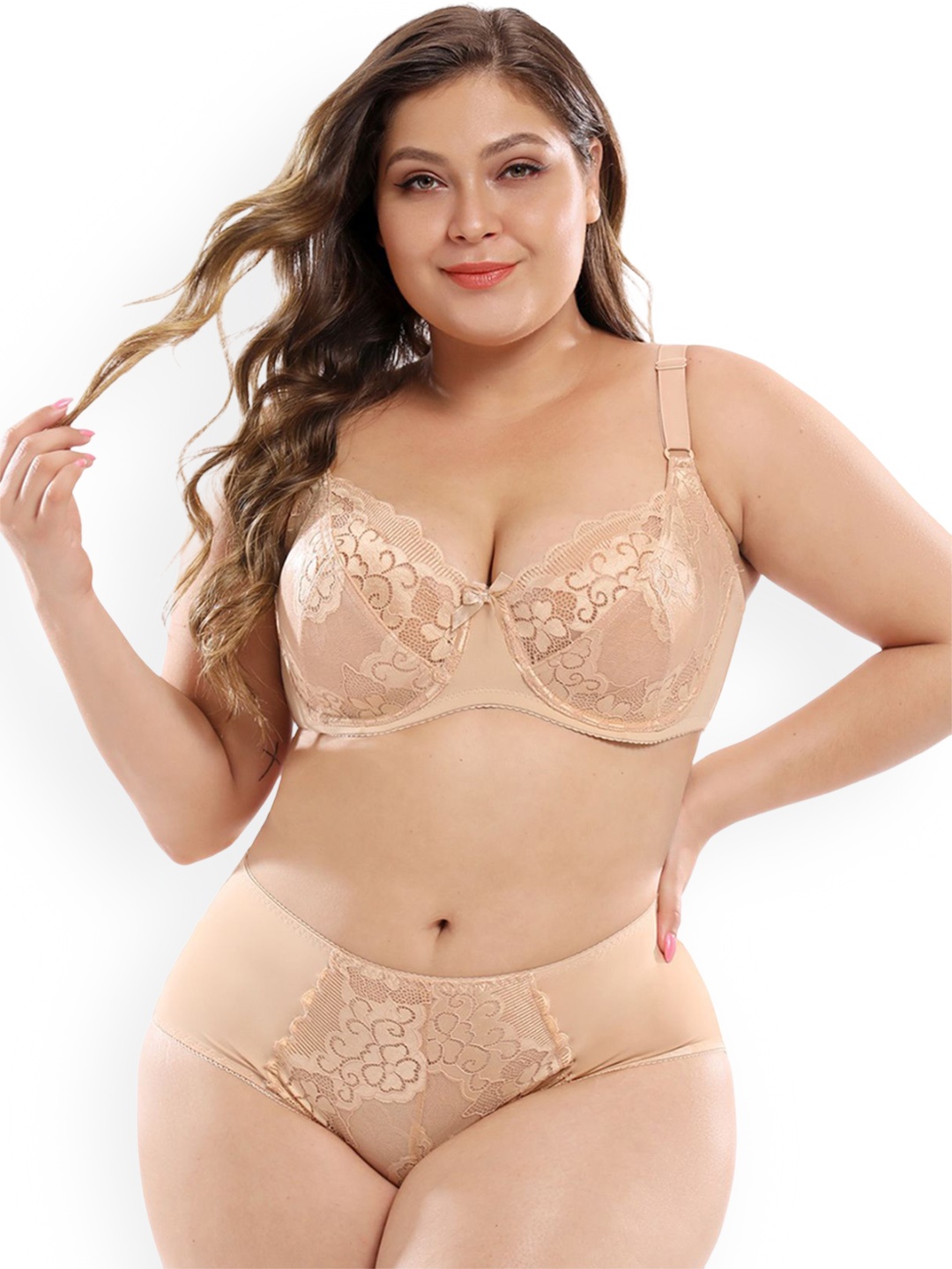

LULU & SKY Lace Plus Size Lingerie Set, Beige