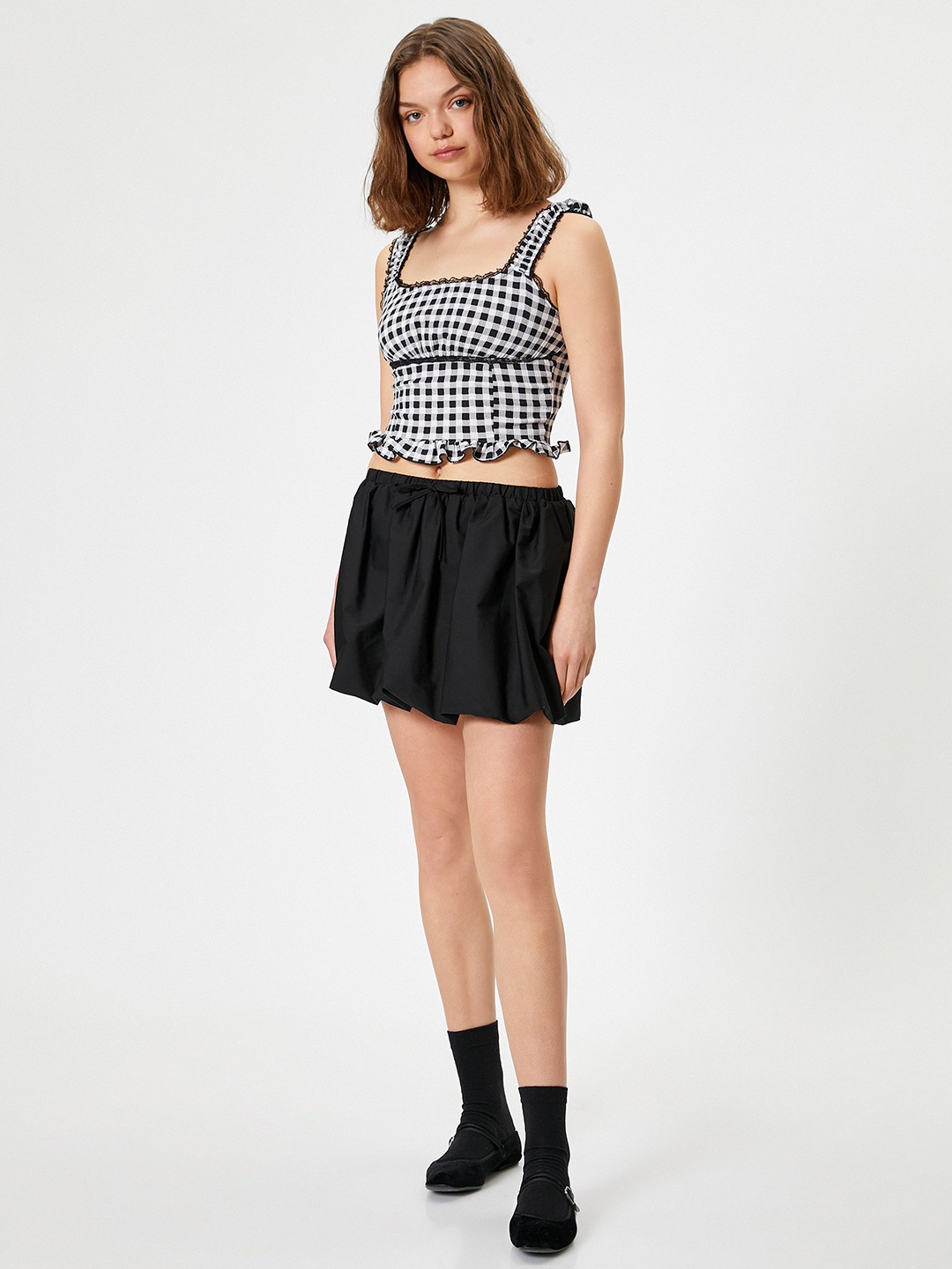 

Koton Women Geometric Printed Square Neck Polyester Top, Black