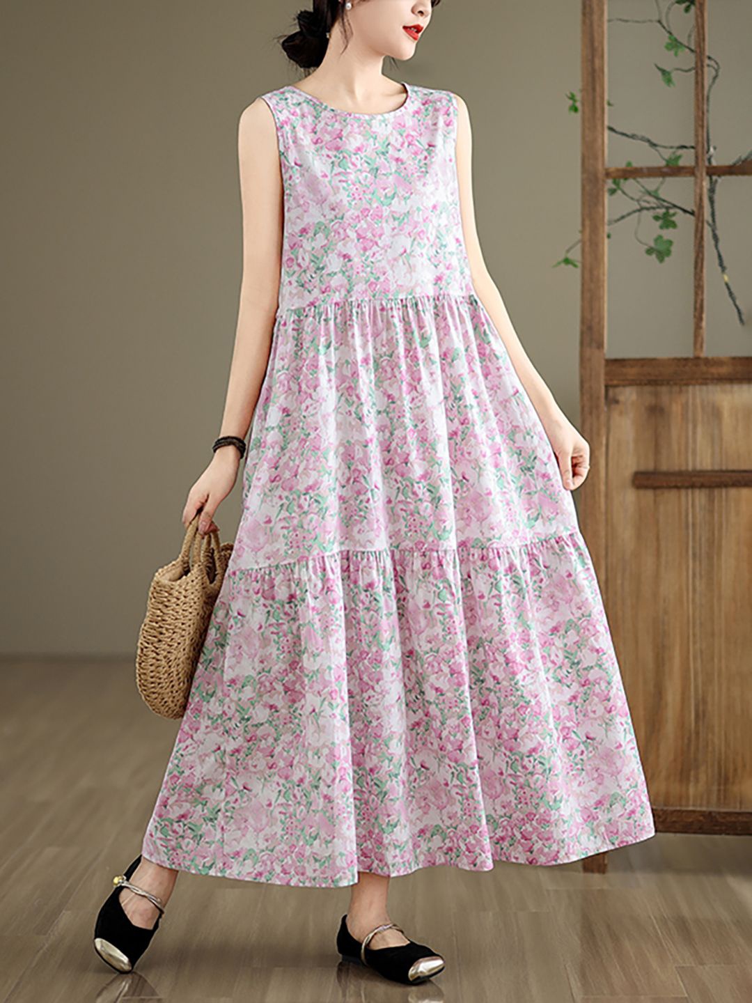 

JC Mode Floral Printed Tiered Maxi Dress, Pink