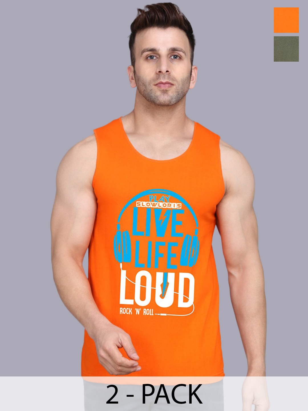 

SLOWLORIS Pack Of 2 Printed Gym Vests, Orange