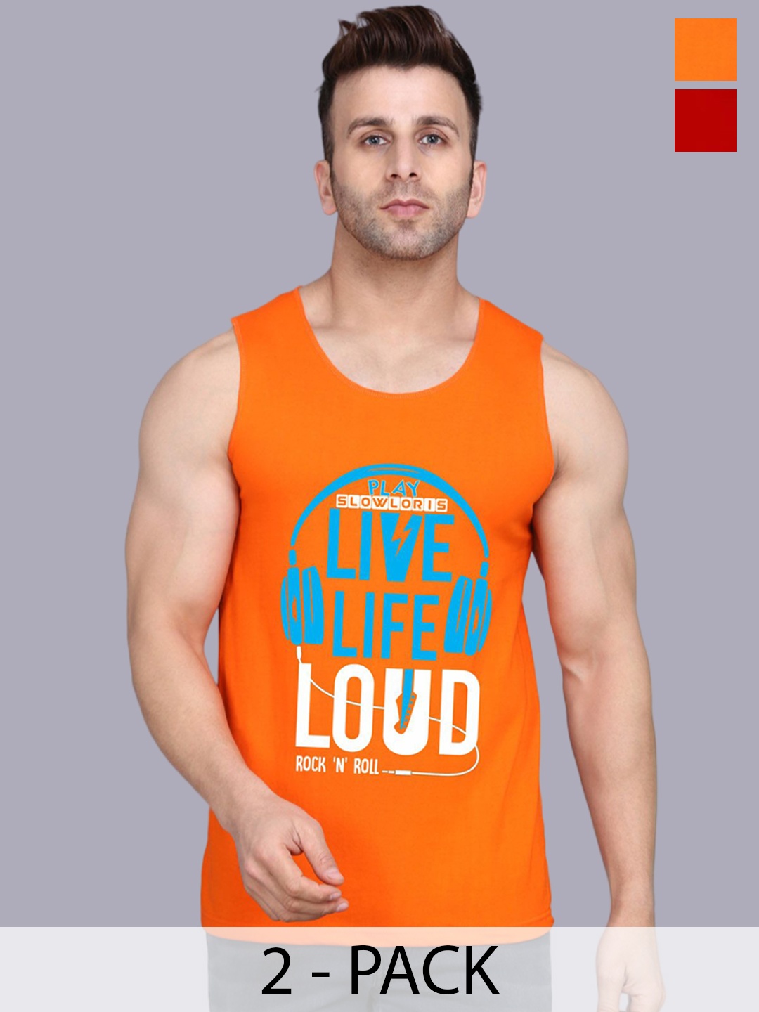 

SLOWLORIS Pack Of 2 Printed Gym Vests, Orange