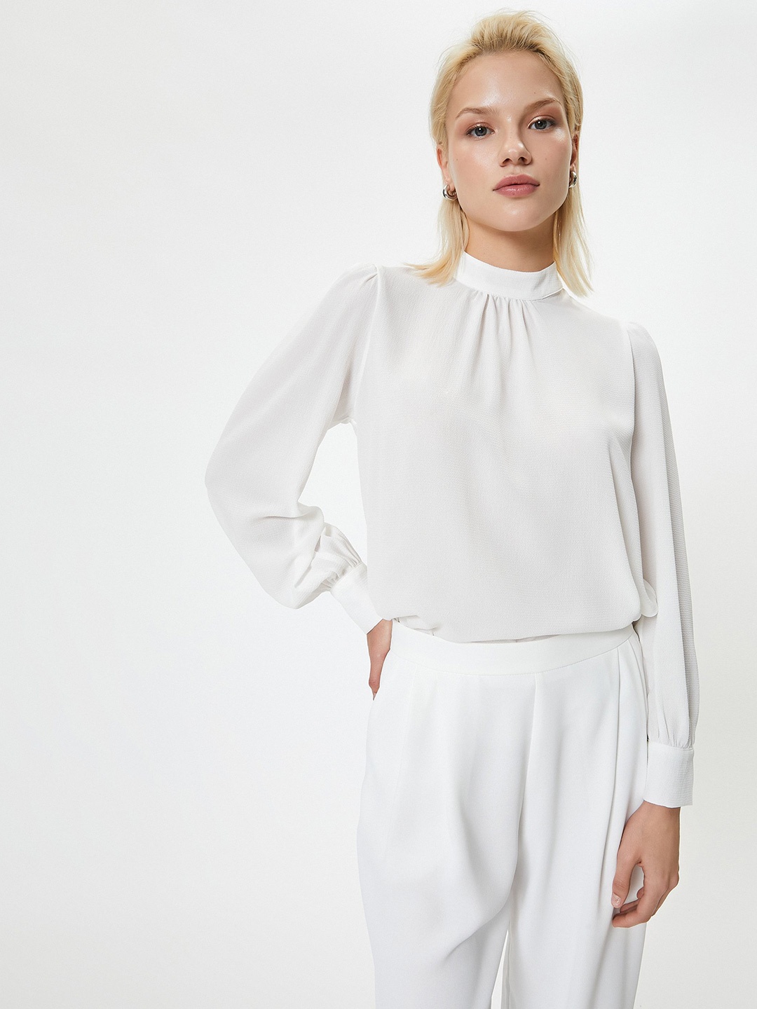 

Koton Women Solid High Neck Polyester Top, Off white