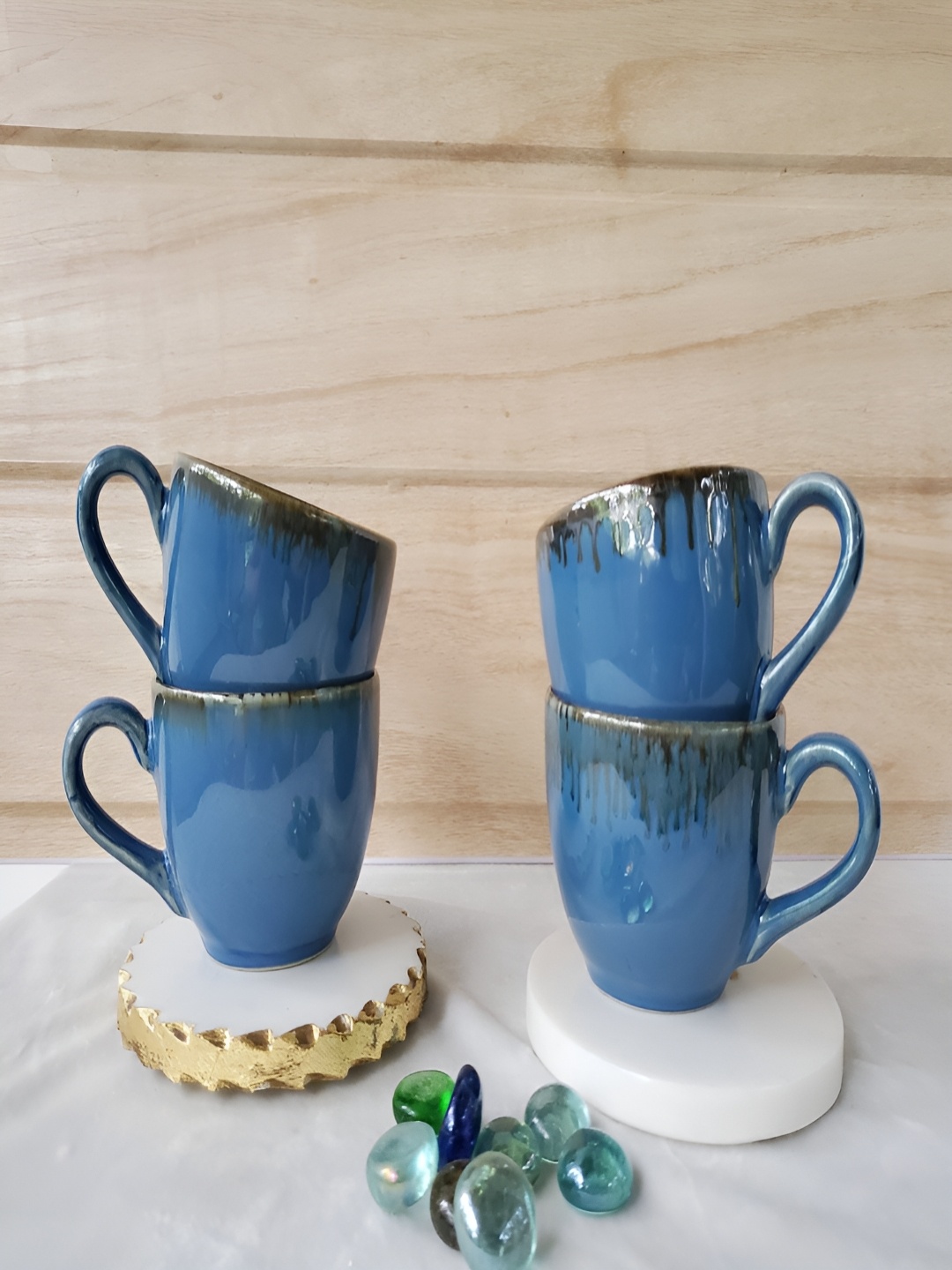 

Folkstorys Blue & Black Printed Ceramic Glossy Cups Set of Cups and Mugs