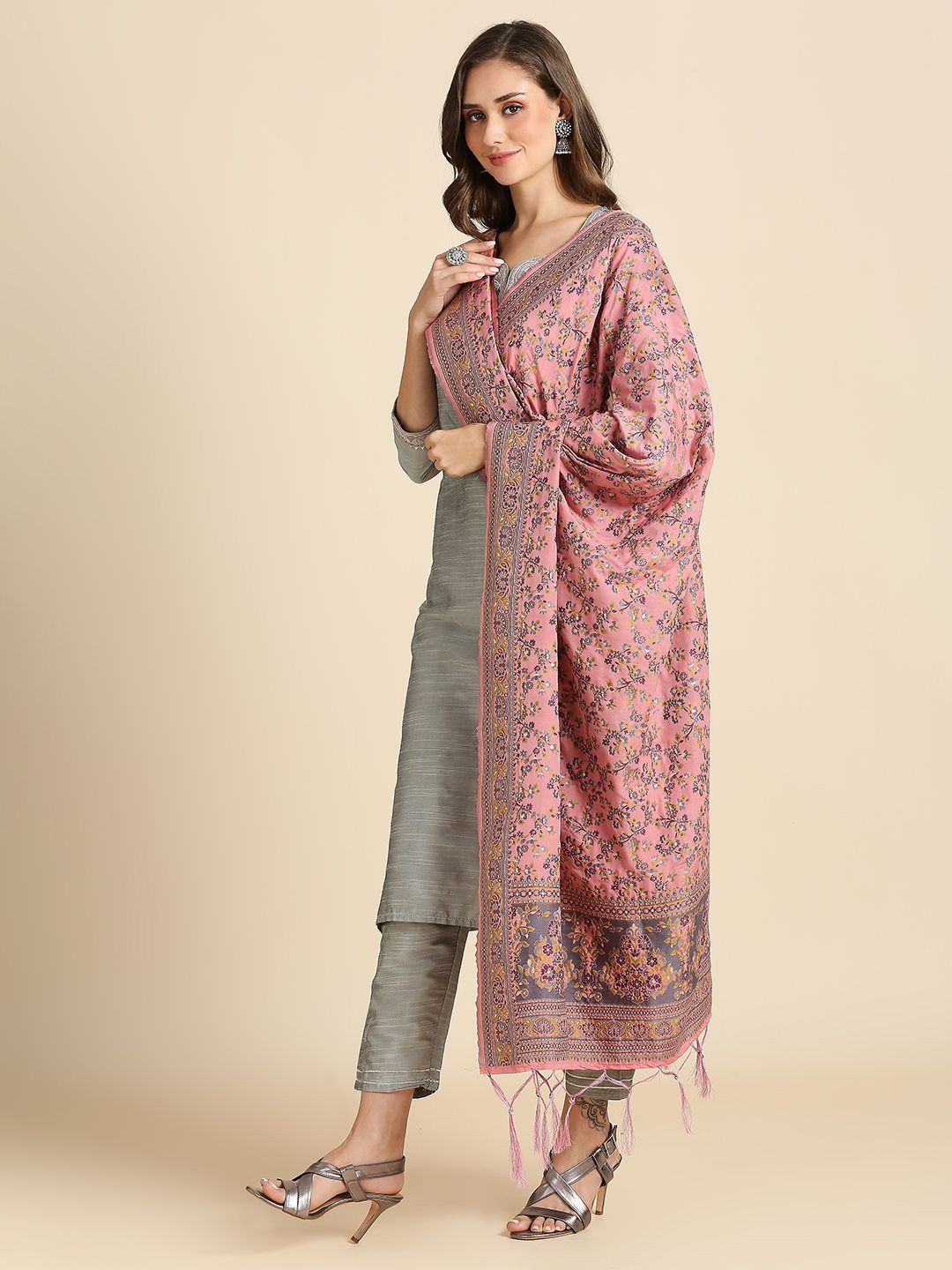 

Dupatta Bazaar Ethnic Woven Design Dupatta, Pink