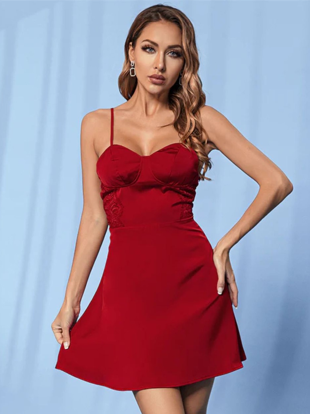 

StyleCast Sweetheart Neck Shoulder Straps Fit & Flare Dress, Red
