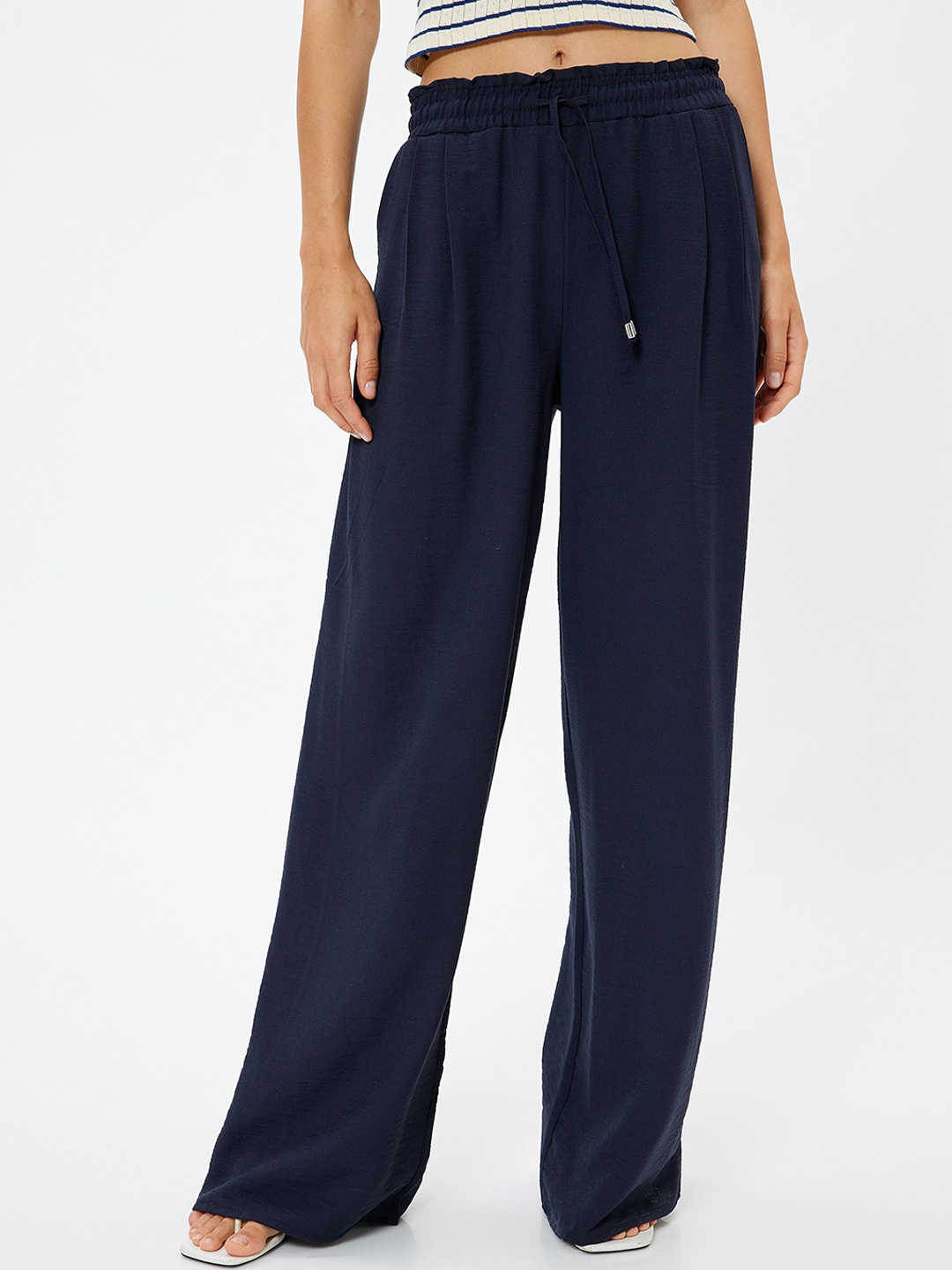 

Koton Women Mid-Rise Regular Fit Parallel Trousers, Navy blue