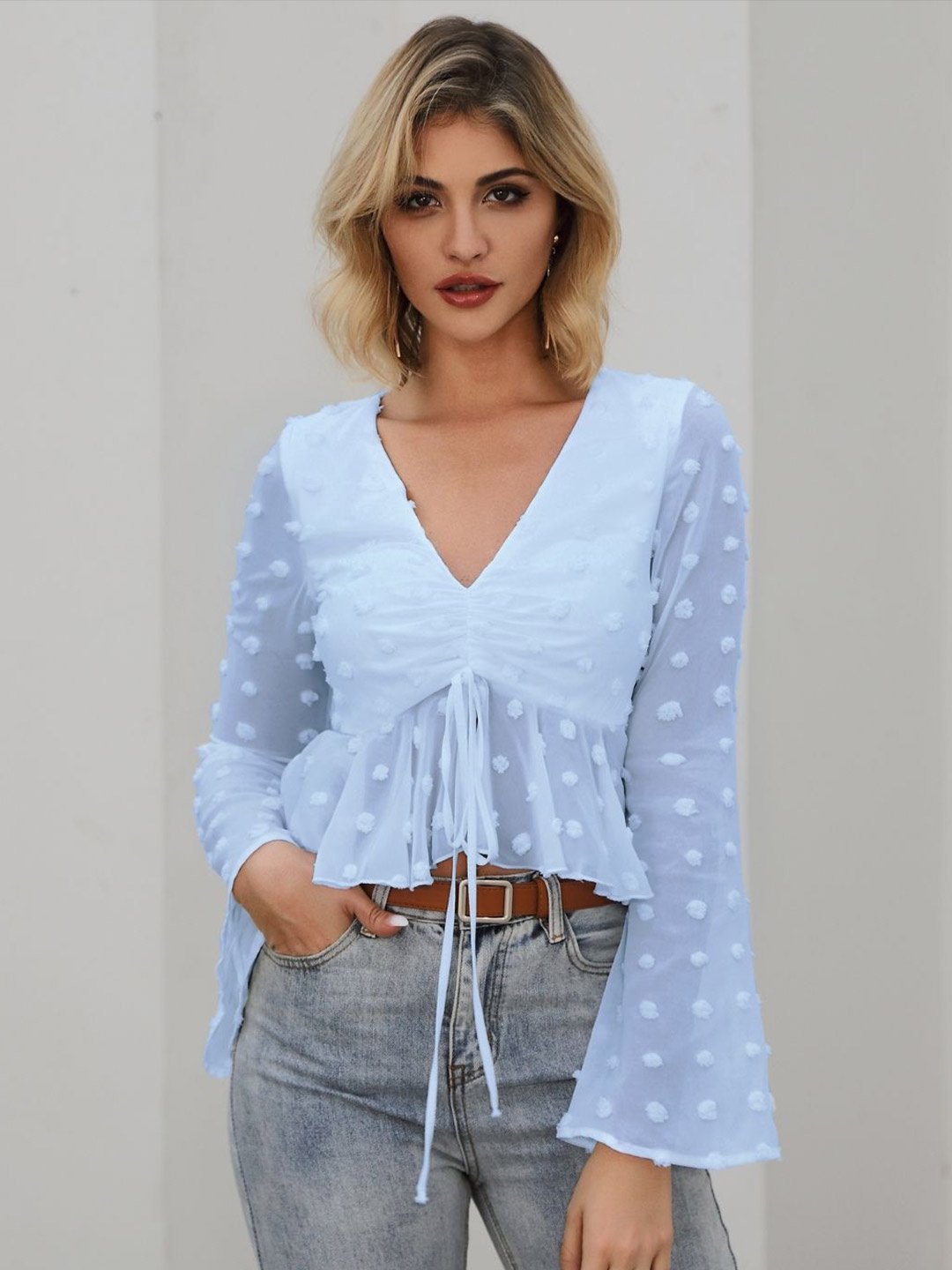 

StyleCast Women Self Design V-Neck Top, Blue