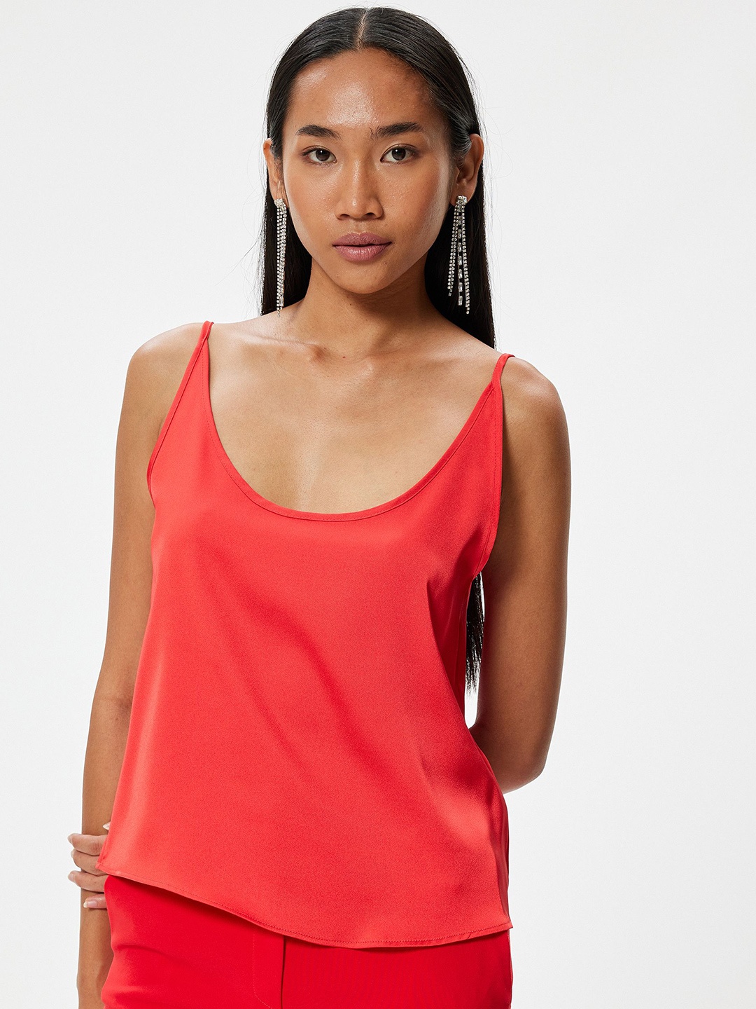 

Koton Women Solid Shoulder Straps Polyester Top, Red