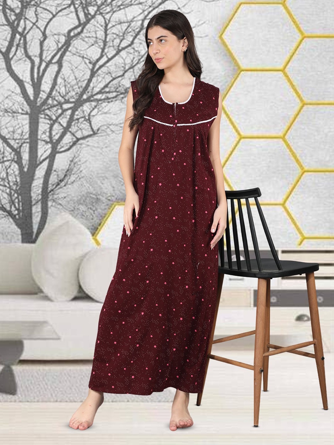 

Noty Printed Maxi Nightdress, Maroon