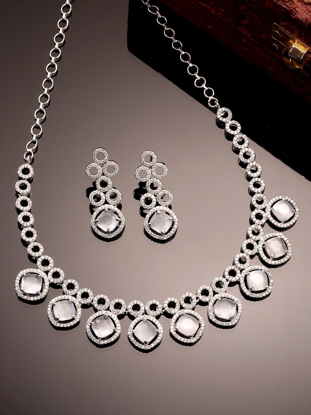 

ADIVA Silver-Plated American Diamond Studded Jewellery Set