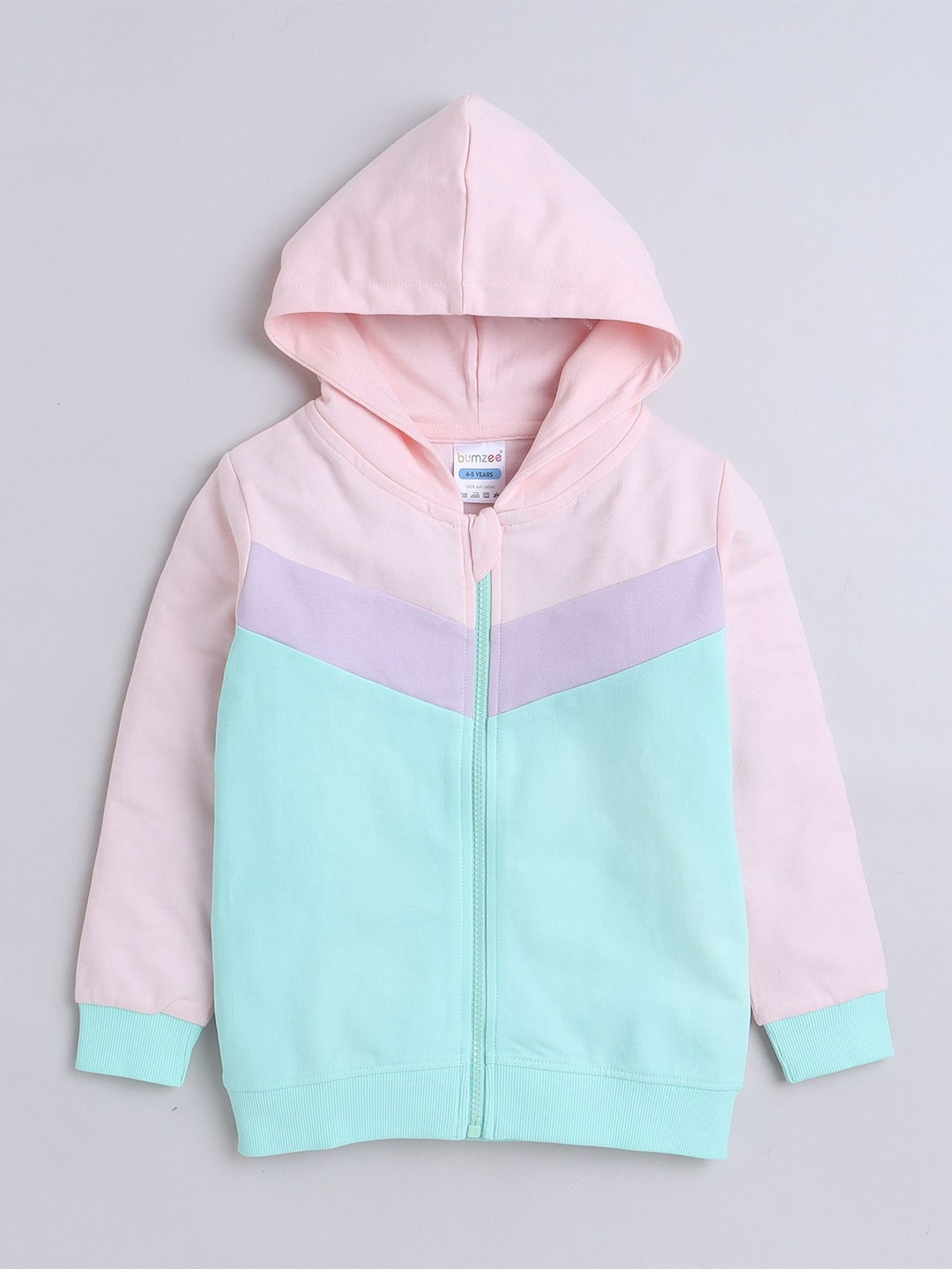 

BUMZEE Girls Colourblocked Hooded Sweatshirt, Pink