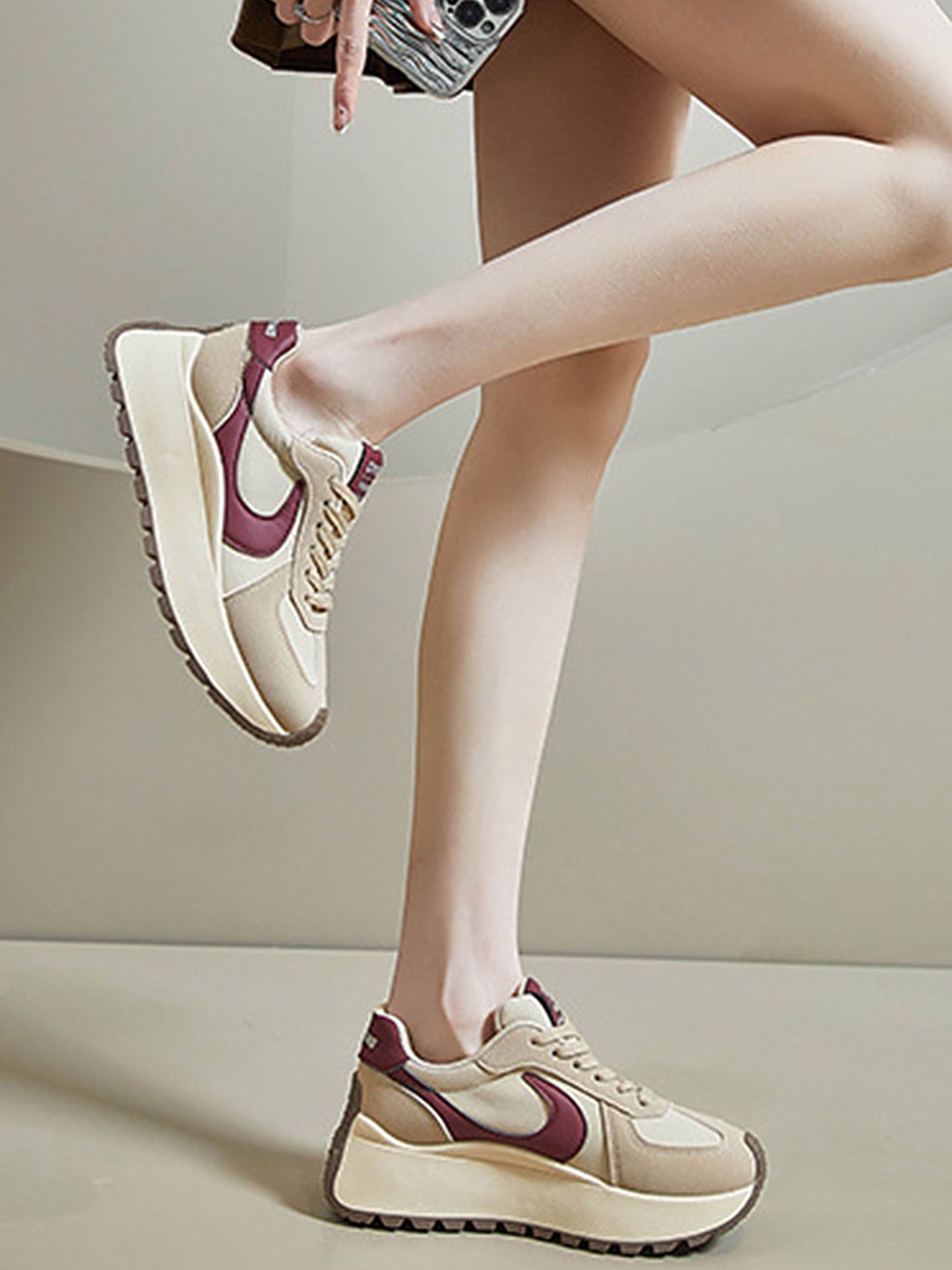 

LULU & SKY Women Colourblocked PU Sneakers, Khaki