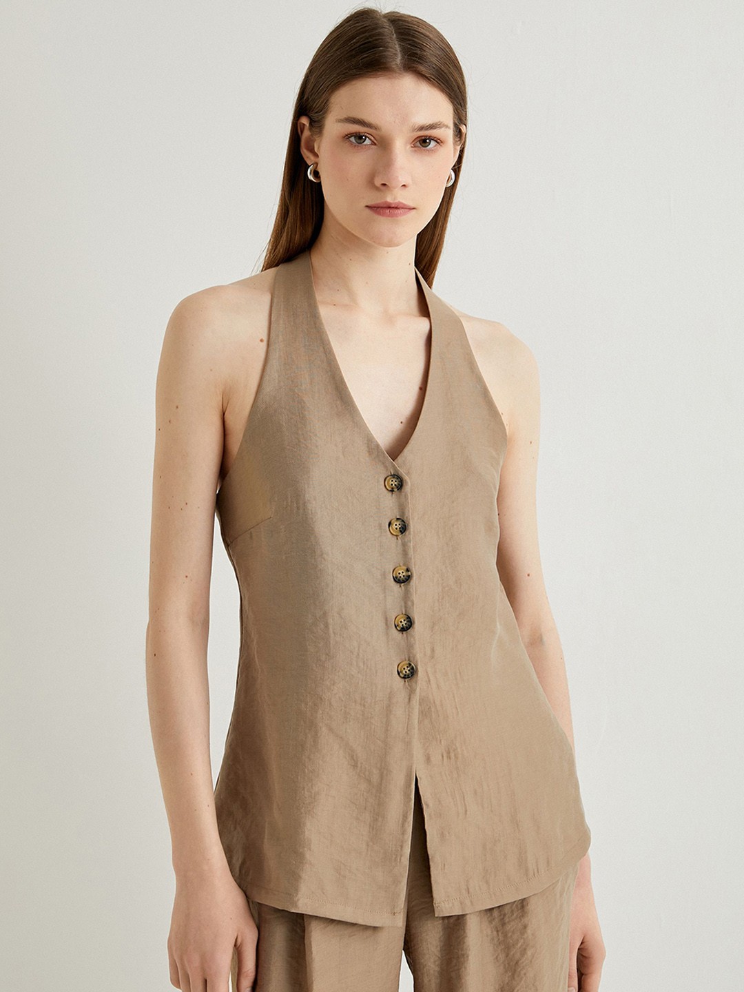 

Koton V-Neck Sleeveless Waistcoat, Brown