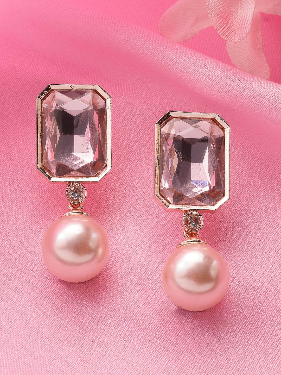 

ADIVA Gold-Plated Crystal Stone Studded Classic Drop Earrings